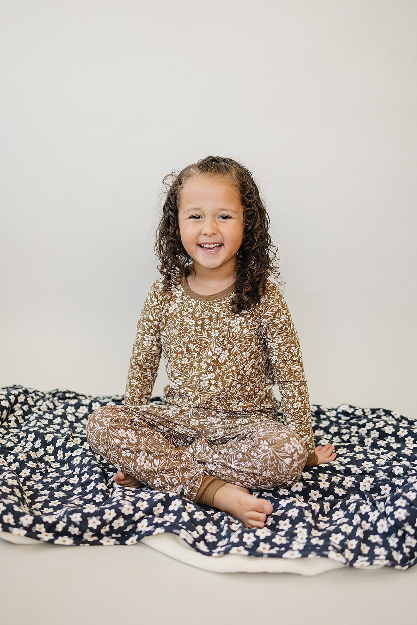 Brown Floral Ribbed Cozy Pajama Set, Bamboo, Baby, Toddler & Kids