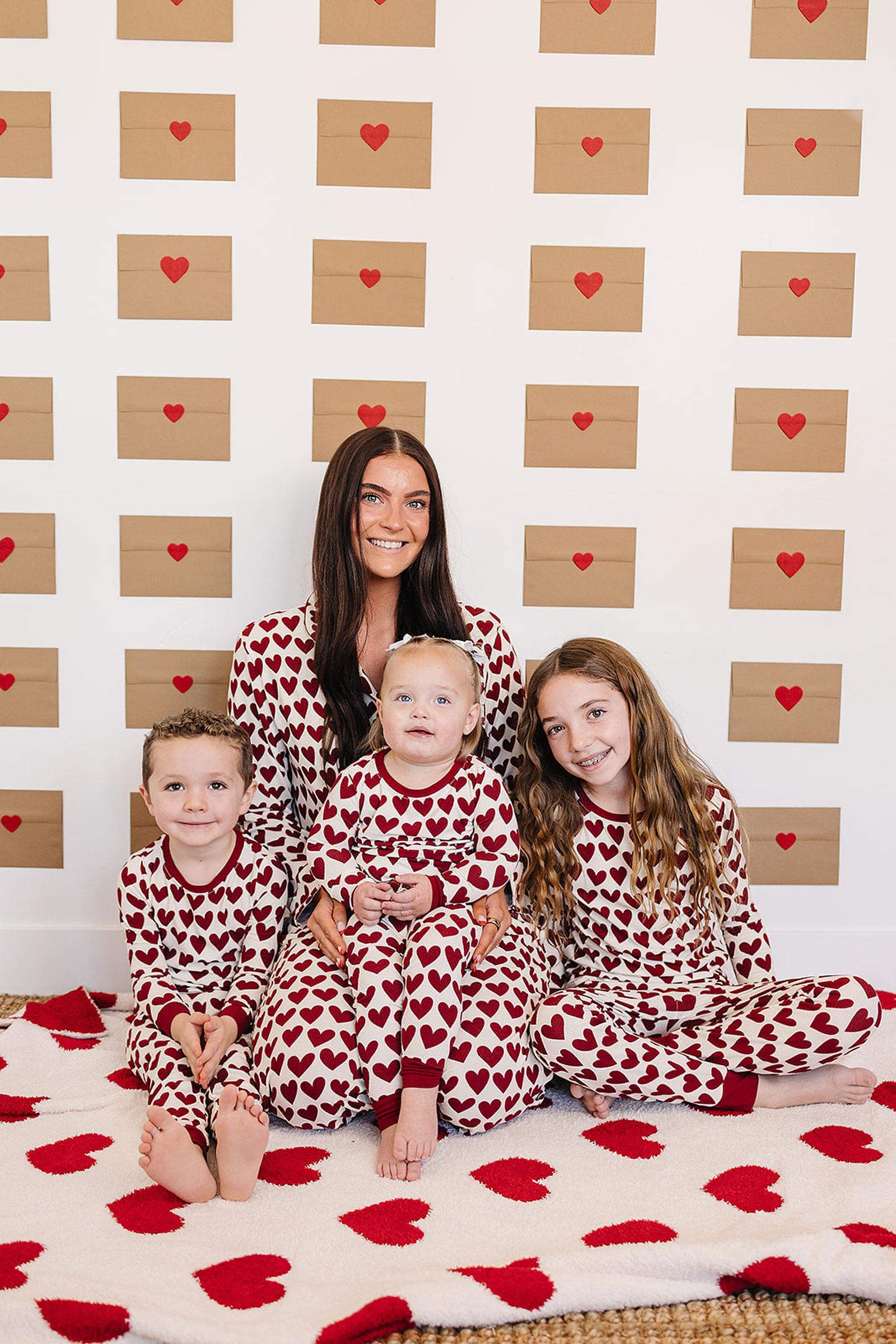 Bamboo Hearts Pajama Set, Red, Adult, Family Matching Outfits
