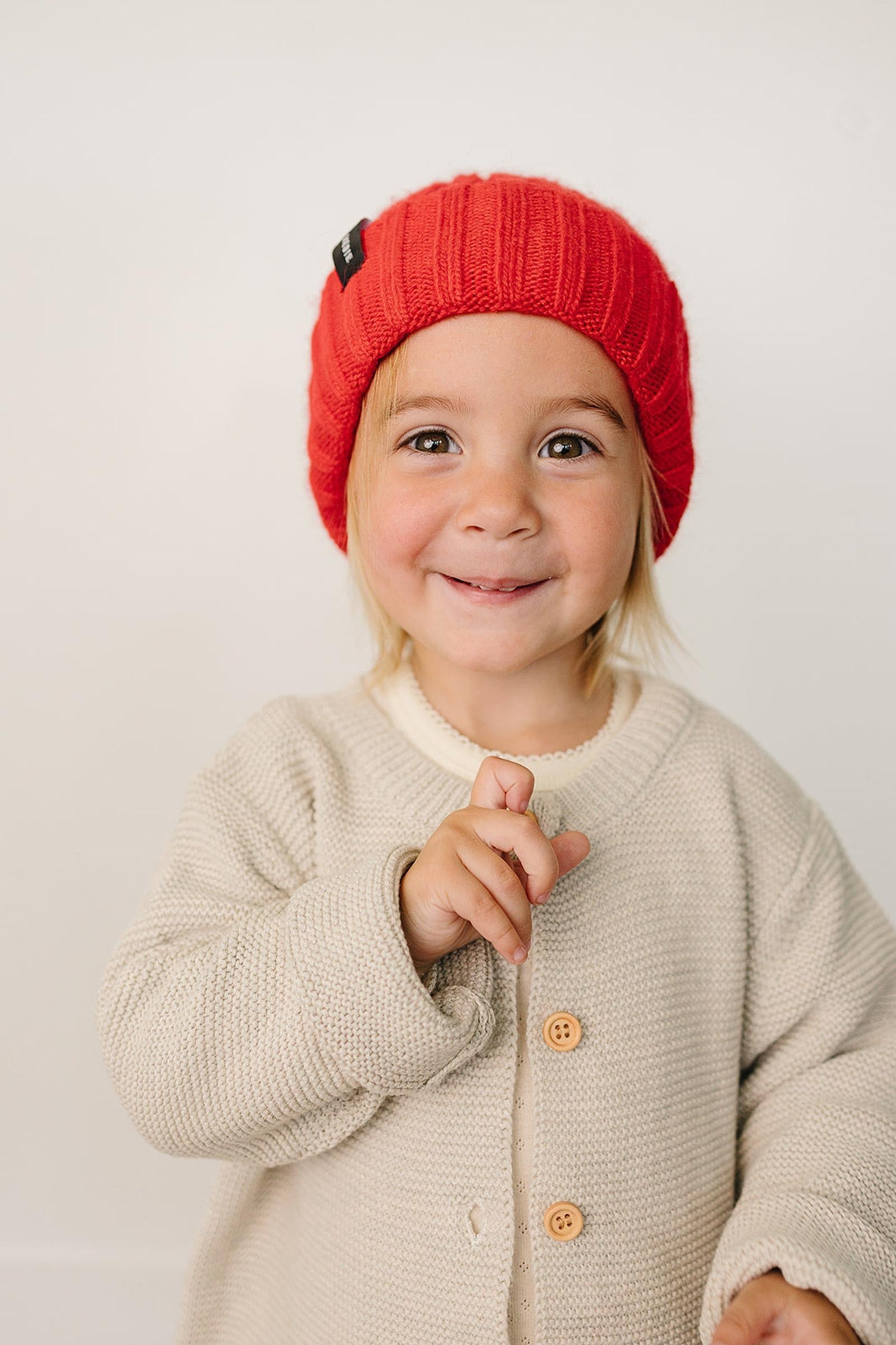 Red Chunky Knit Beanie, 100% Angora Wool, Gender Neutral, Baby