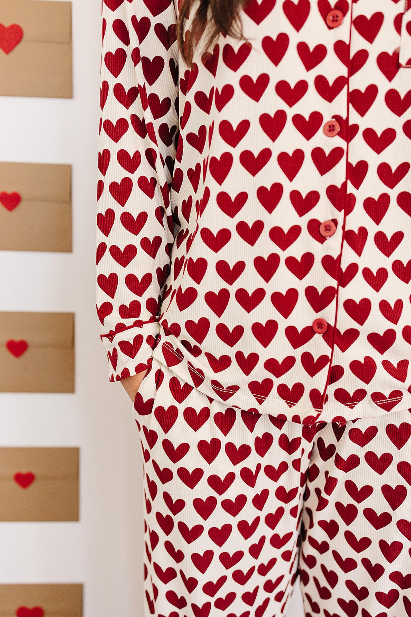 Bamboo Hearts Pajama Set, Red, Adult, Family Matching Outfits