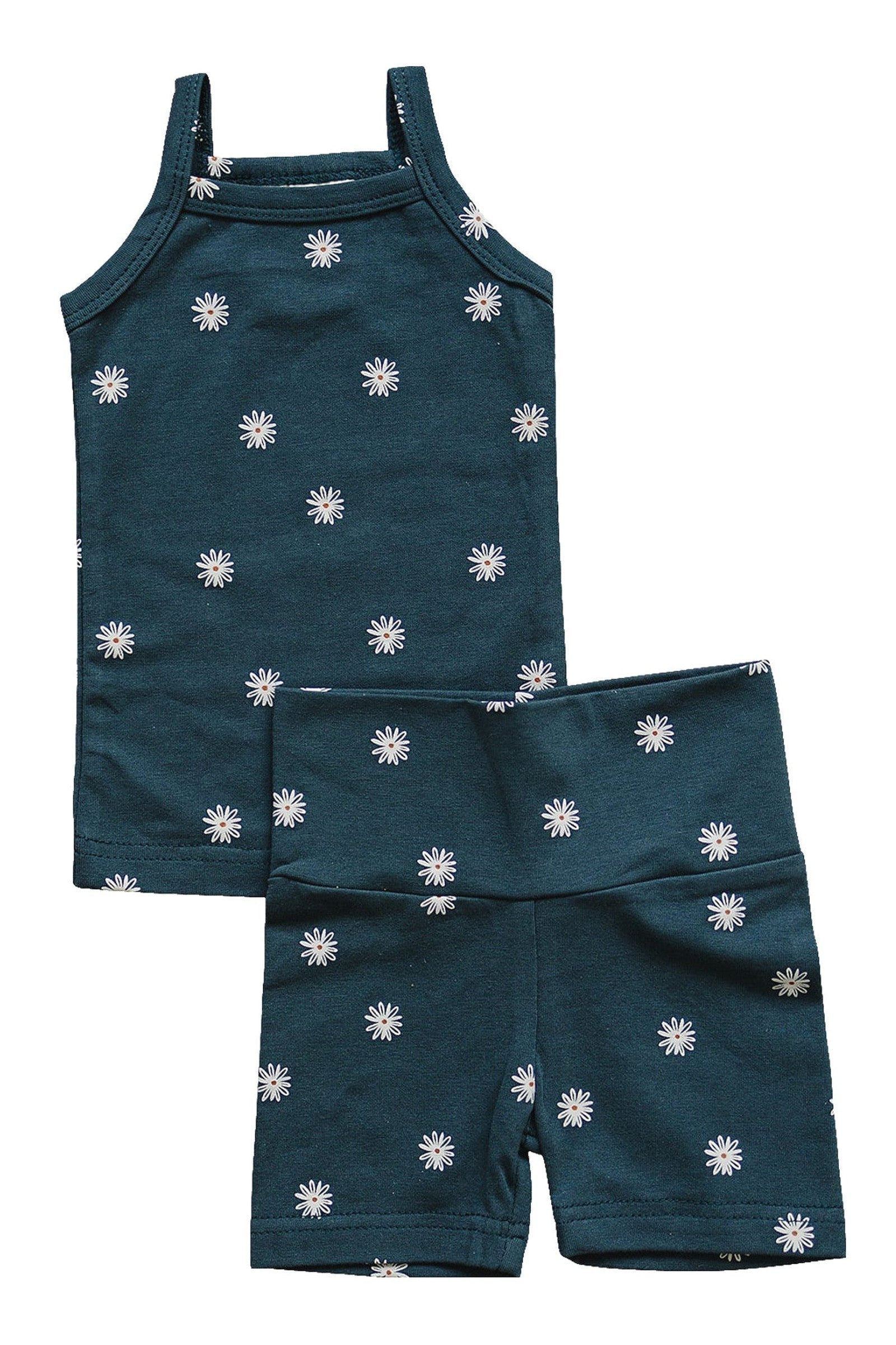 Girl Navy Daisies Tank Top + Biker Shorts Set, Cotton, Baby, Toddler & Kids