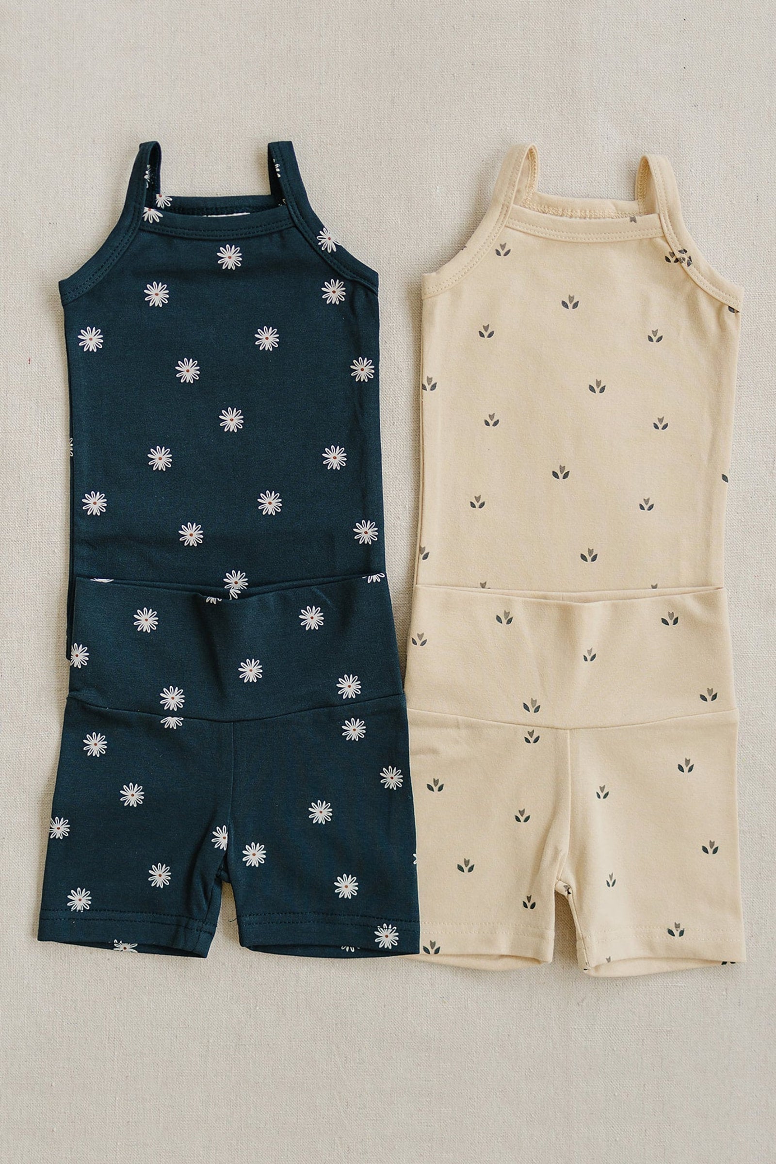 Girl Navy Daisies Tank Top + Biker Shorts Set, Cotton, Baby, Toddler & Kids