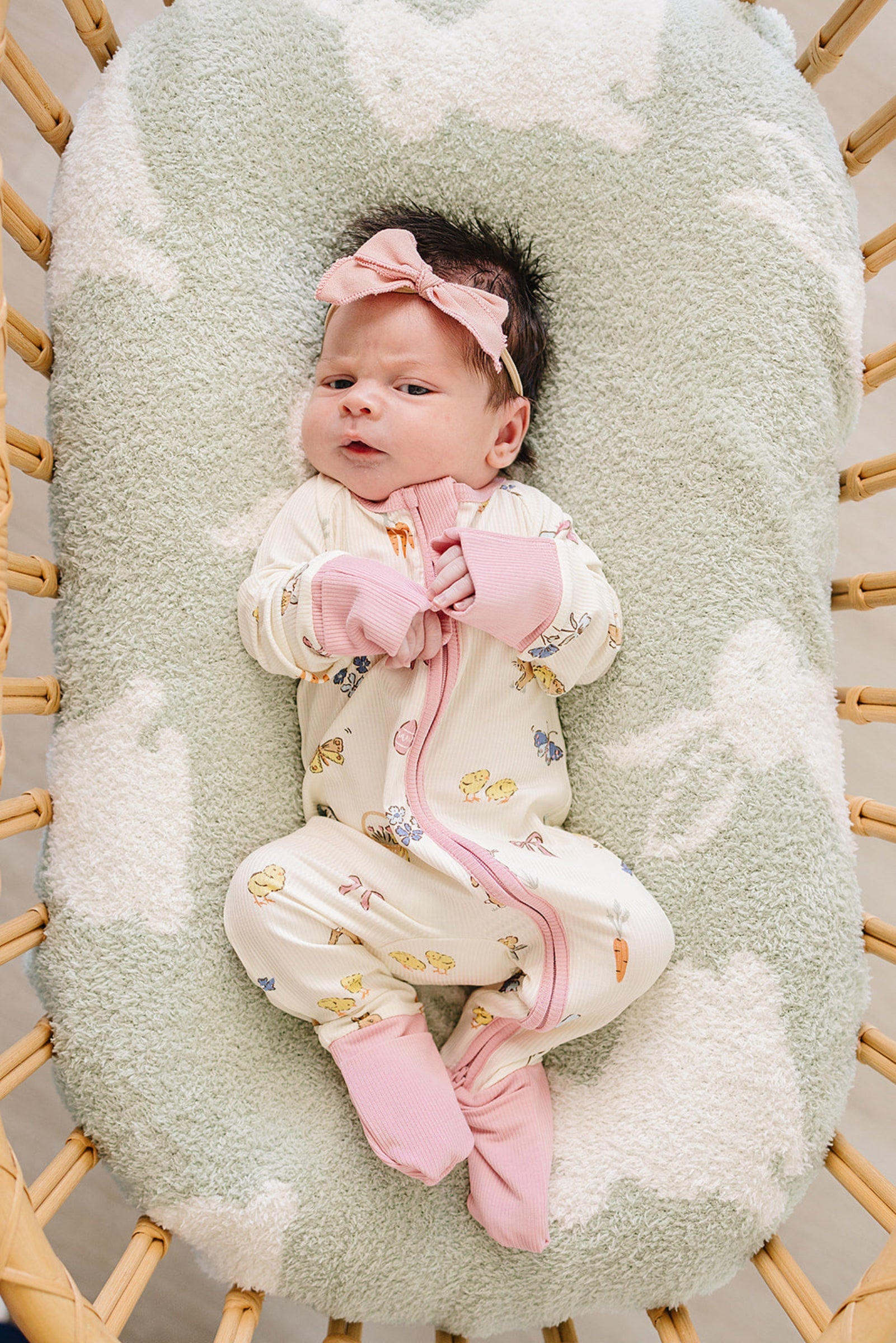 Pink Bunny Ribbed Bamboo Zipper Pajama for Baby Girls