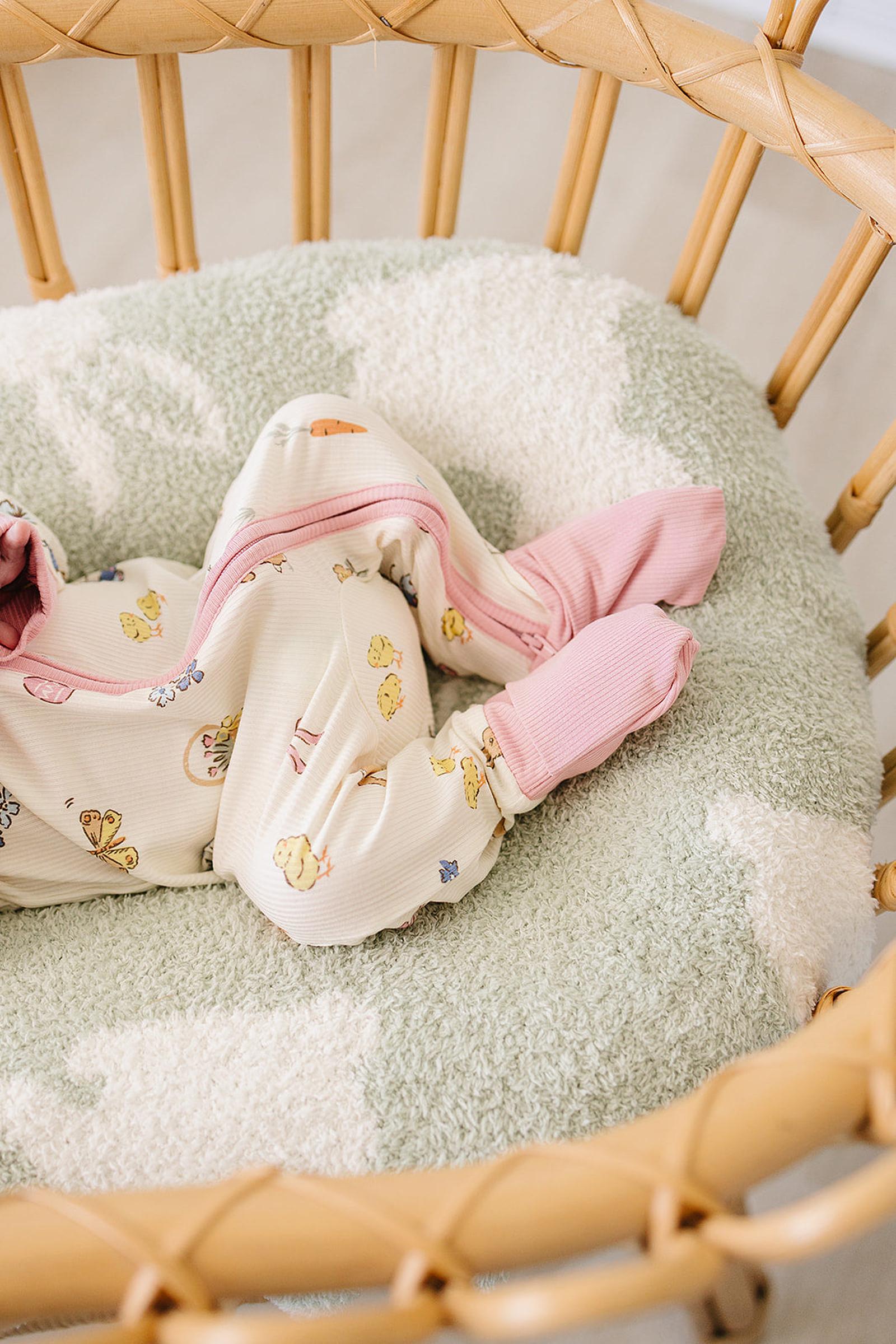Pink Bunny Ribbed Bamboo Zipper Pajama for Baby Girls