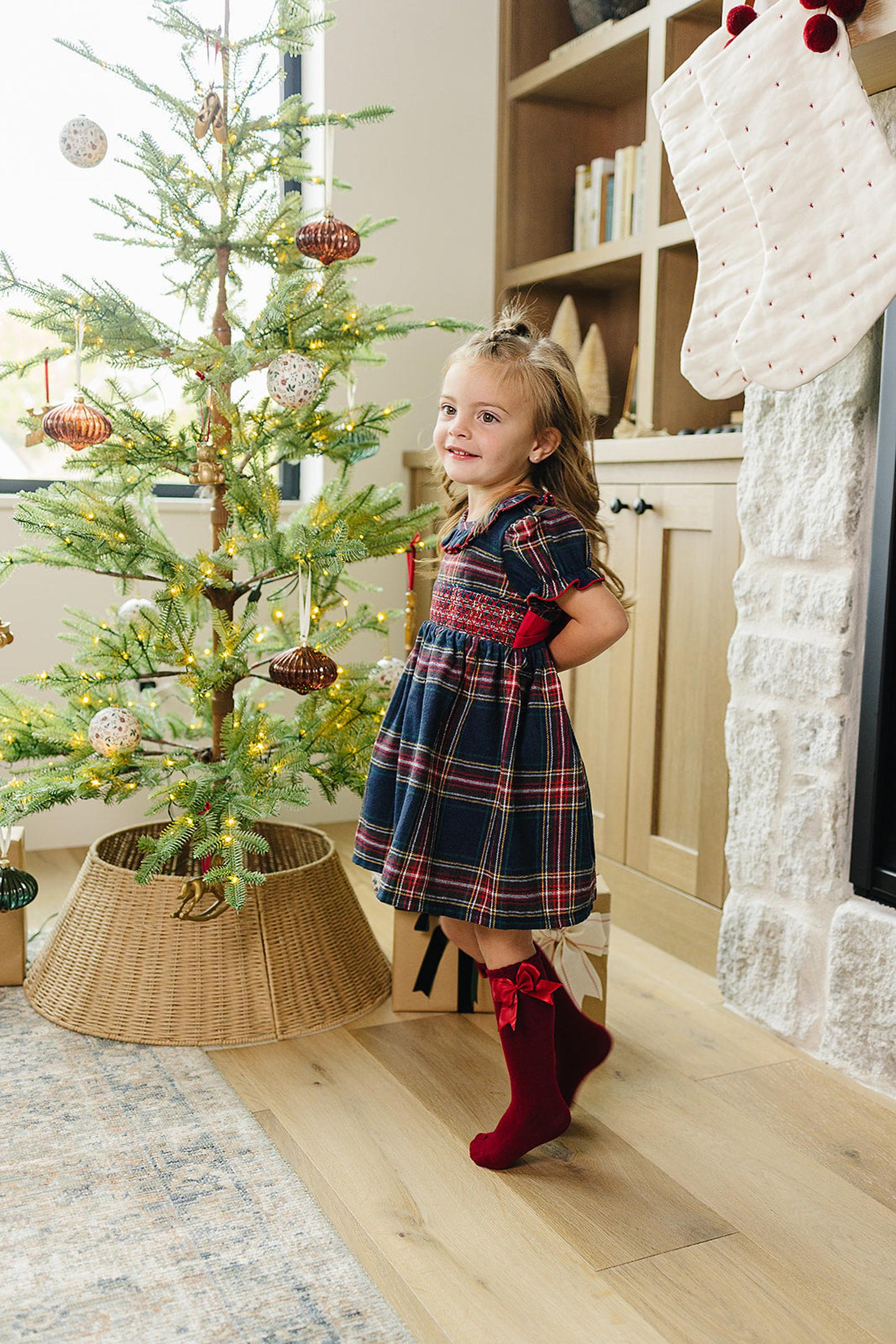Christmas Plaid Smocked Dress with Classic Collar, Cotton, Sizes 0-8