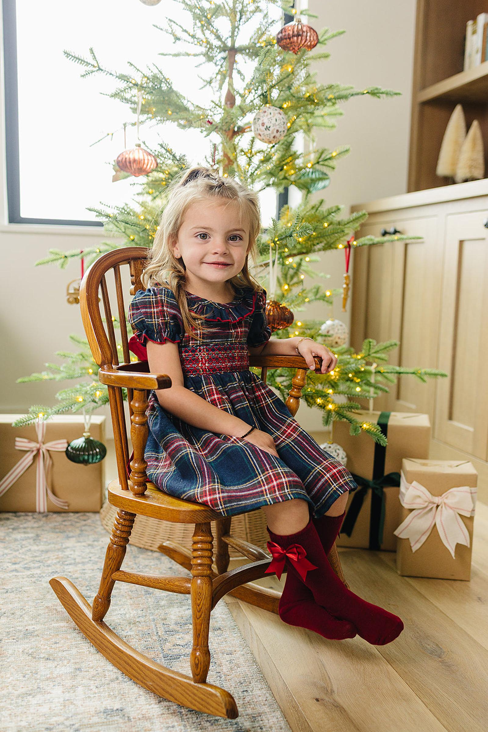 Christmas Plaid Smocked Dress with Classic Collar, Cotton, Sizes 0-8