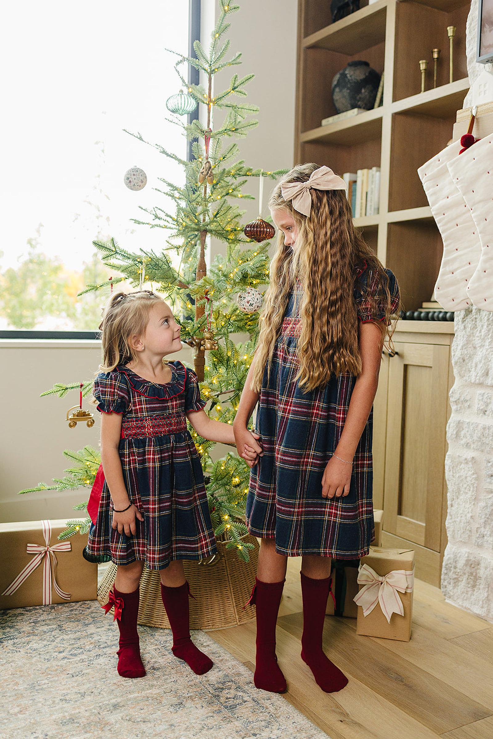 Christmas Plaid Smocked Dress with Classic Collar, Cotton, Sizes 0-8