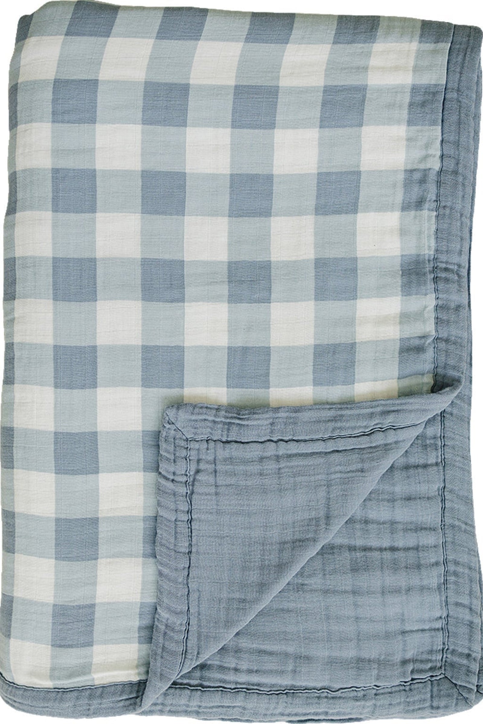 Dusty Blue Gingham Twin Muslin Quilt, 100% Cotton, Stylish, Gender Neutral, Baby