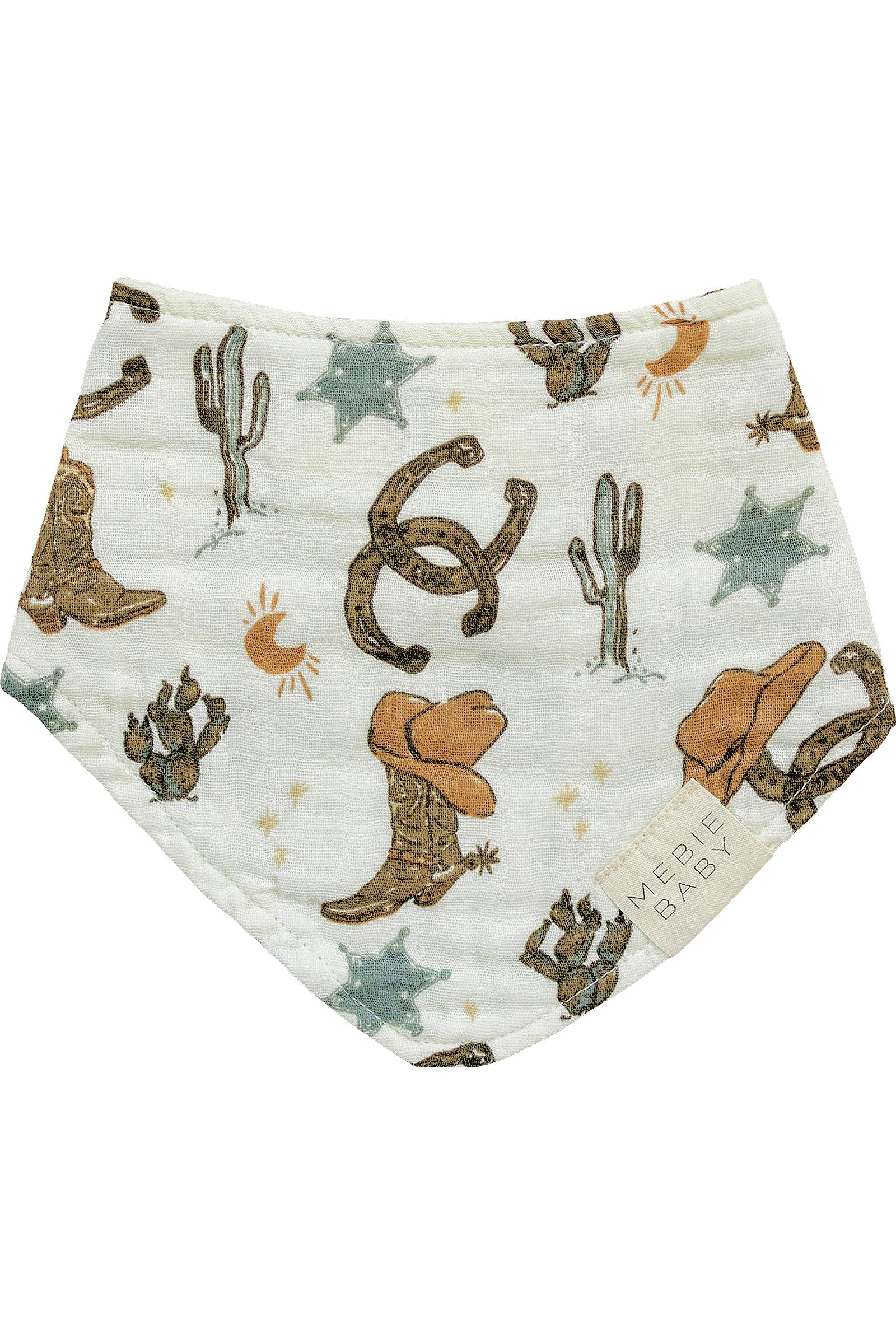Outlaw Cowboy Classic Muslin Bib, 100% Cotton, Rodeo Collection, Neutral Colors, Gender Neutral, Baby