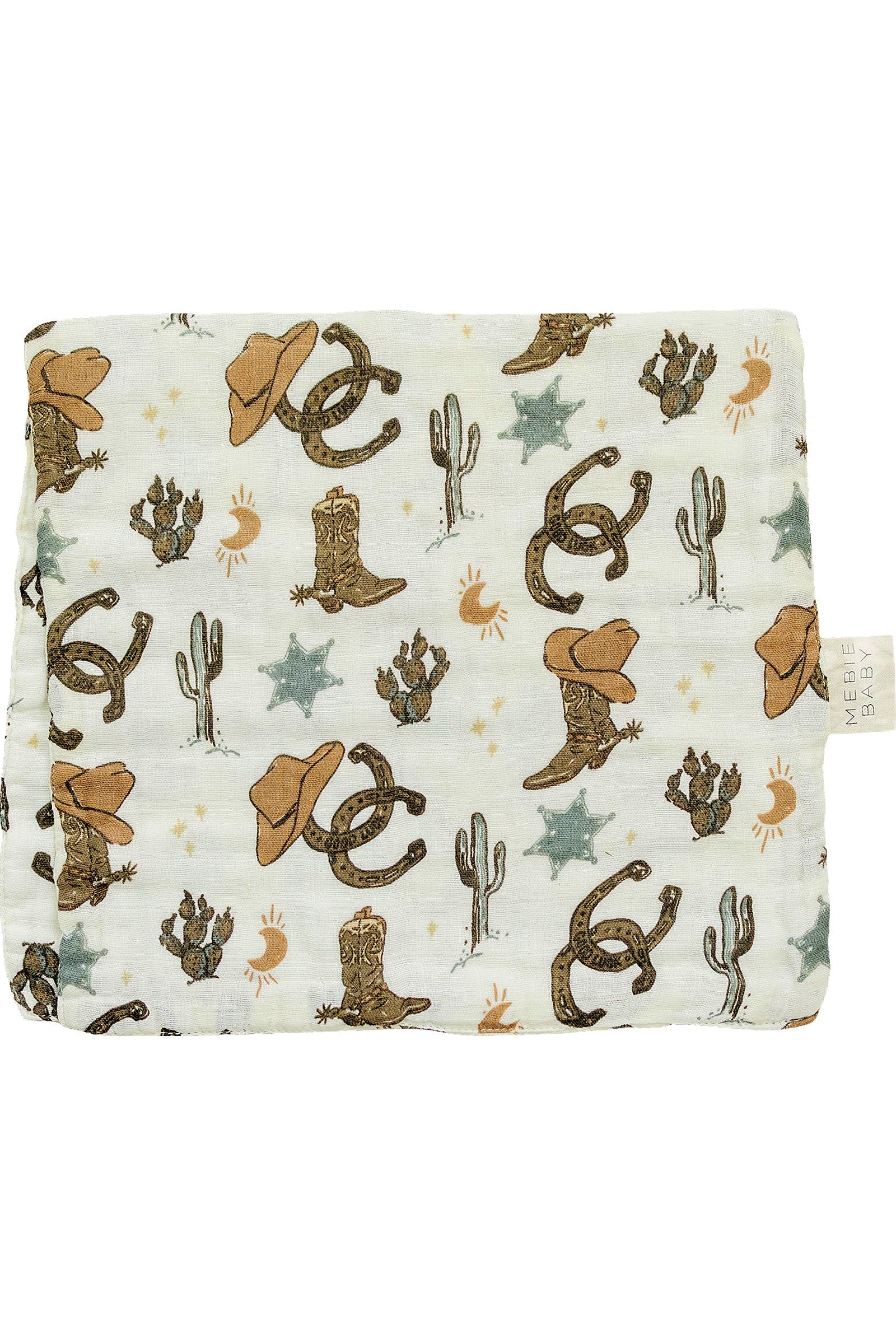 Outlaw Cowboy Muslin Burp Cloth, 100% Cotton, Rodeo Collection, Neutral Colors, Baby