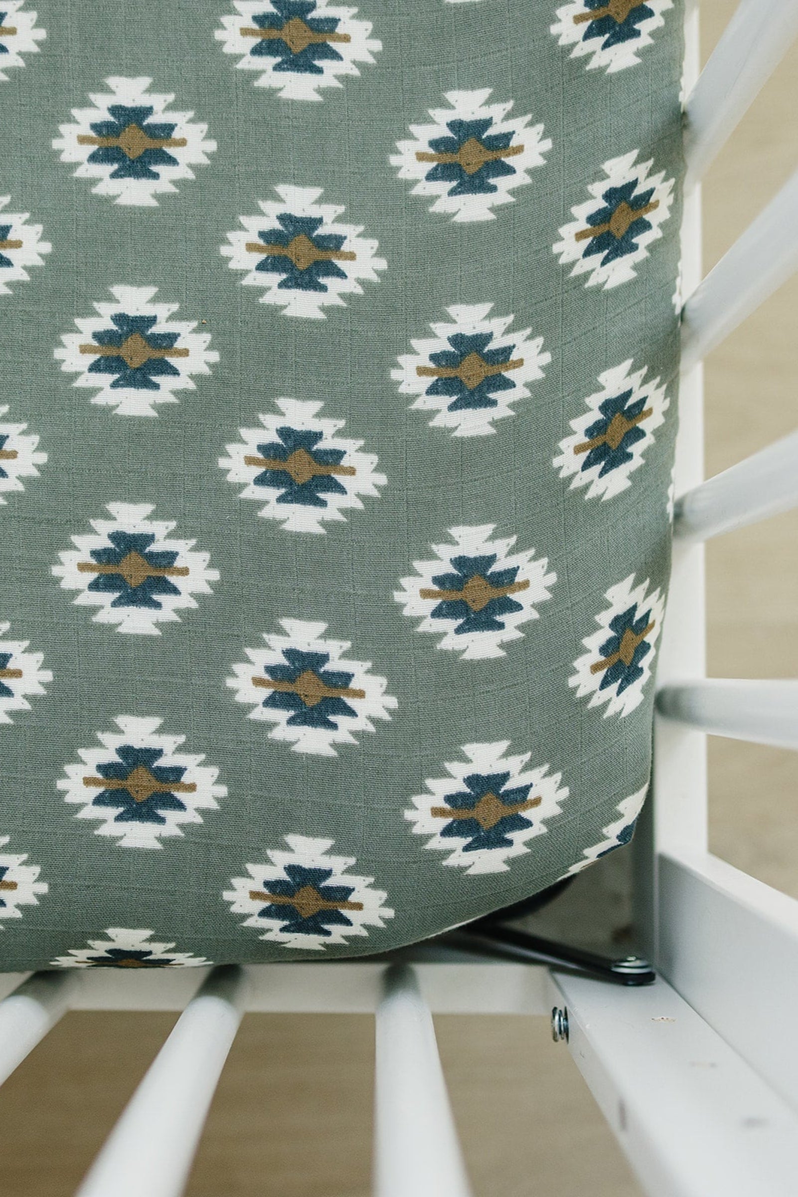 Southwest Aztec Muslin Crib Sheet, 100% Cotton, Rodeo Collection, Neutral Colors, Gender Neutral, Baby