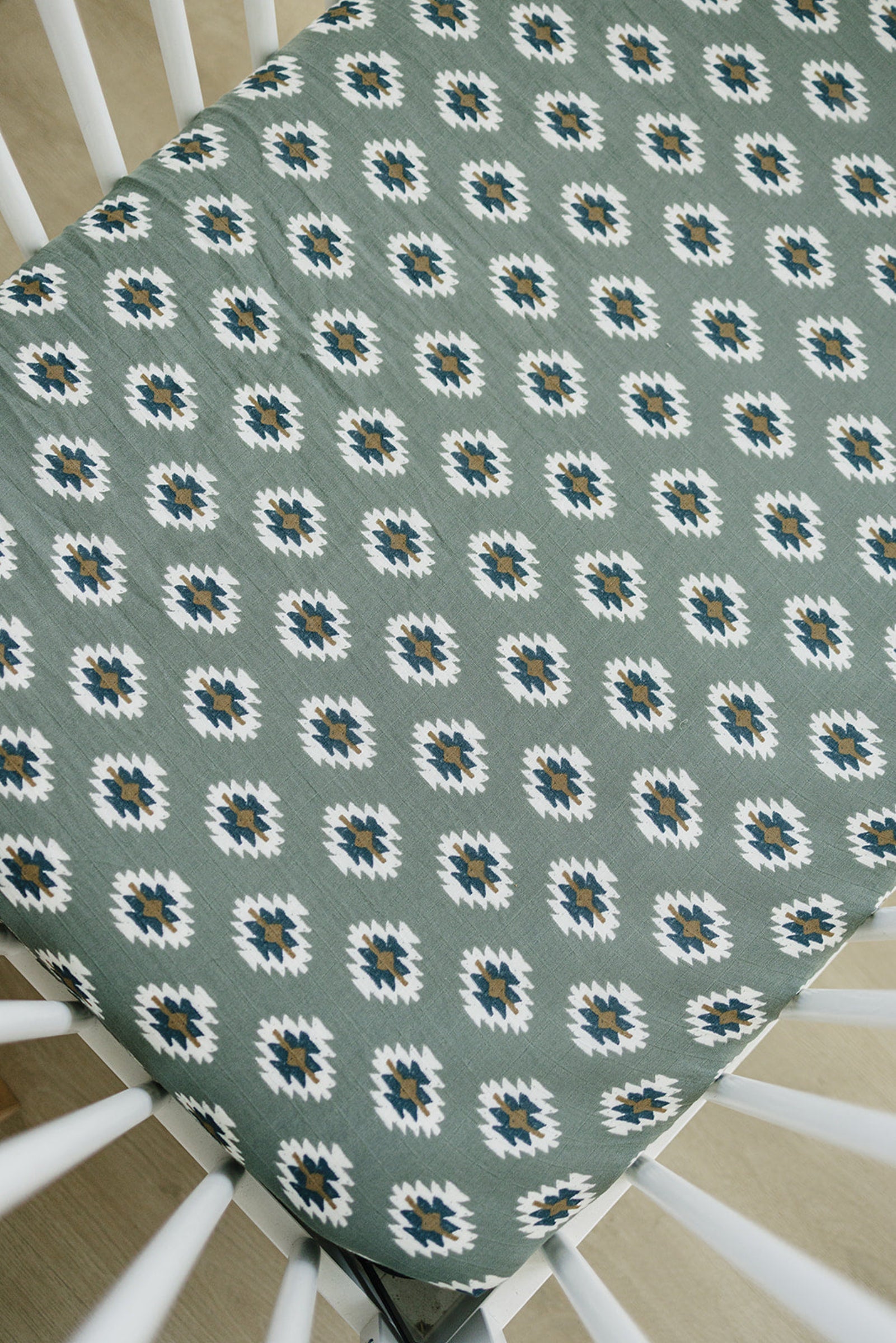 Southwest Aztec Muslin Crib Sheet, 100% Cotton, Rodeo Collection, Neutral Colors, Gender Neutral, Baby