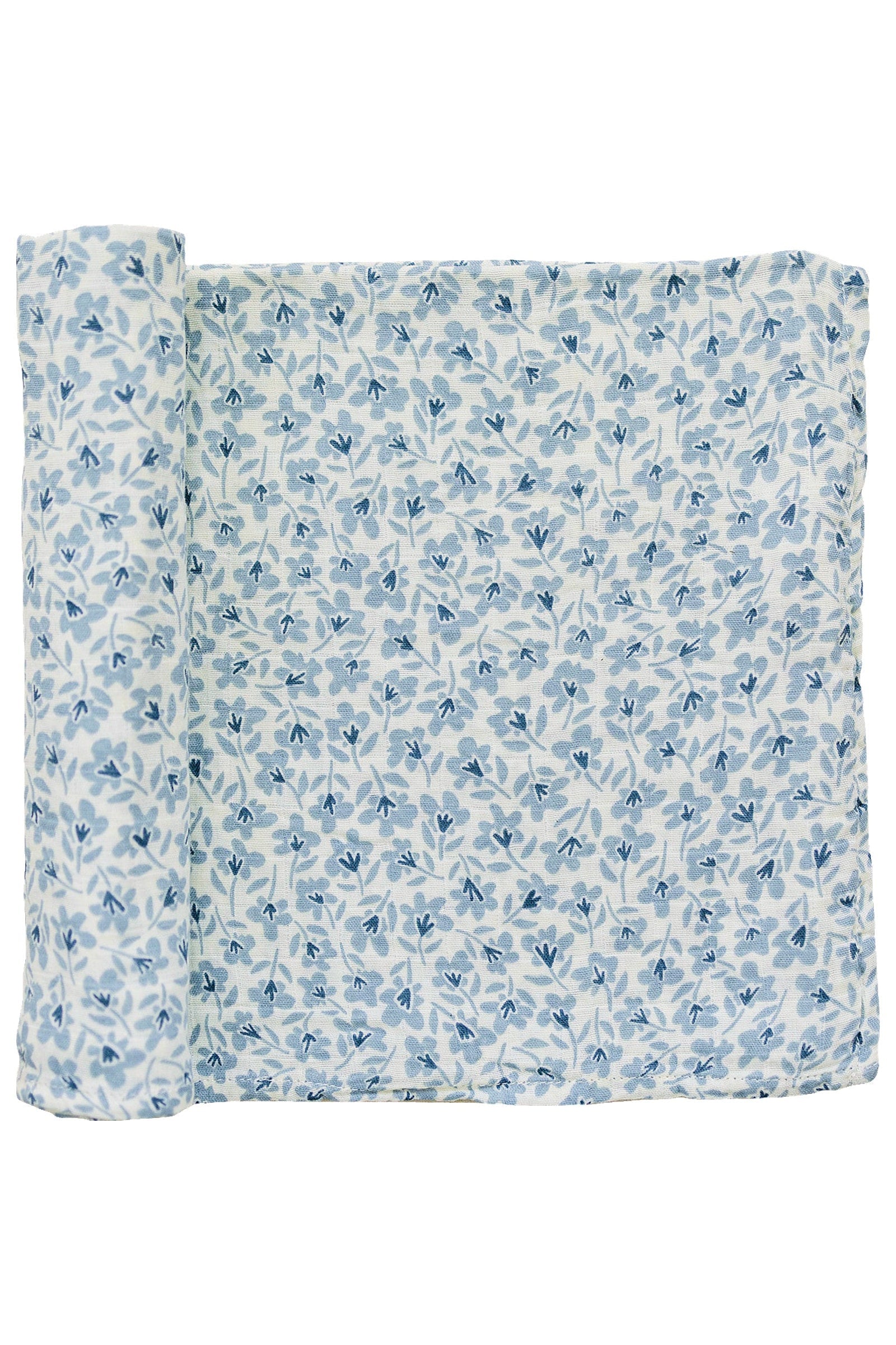 Blue Blossom Muslin Swaddle Blanket, 100% Cotton, Modern, Baby