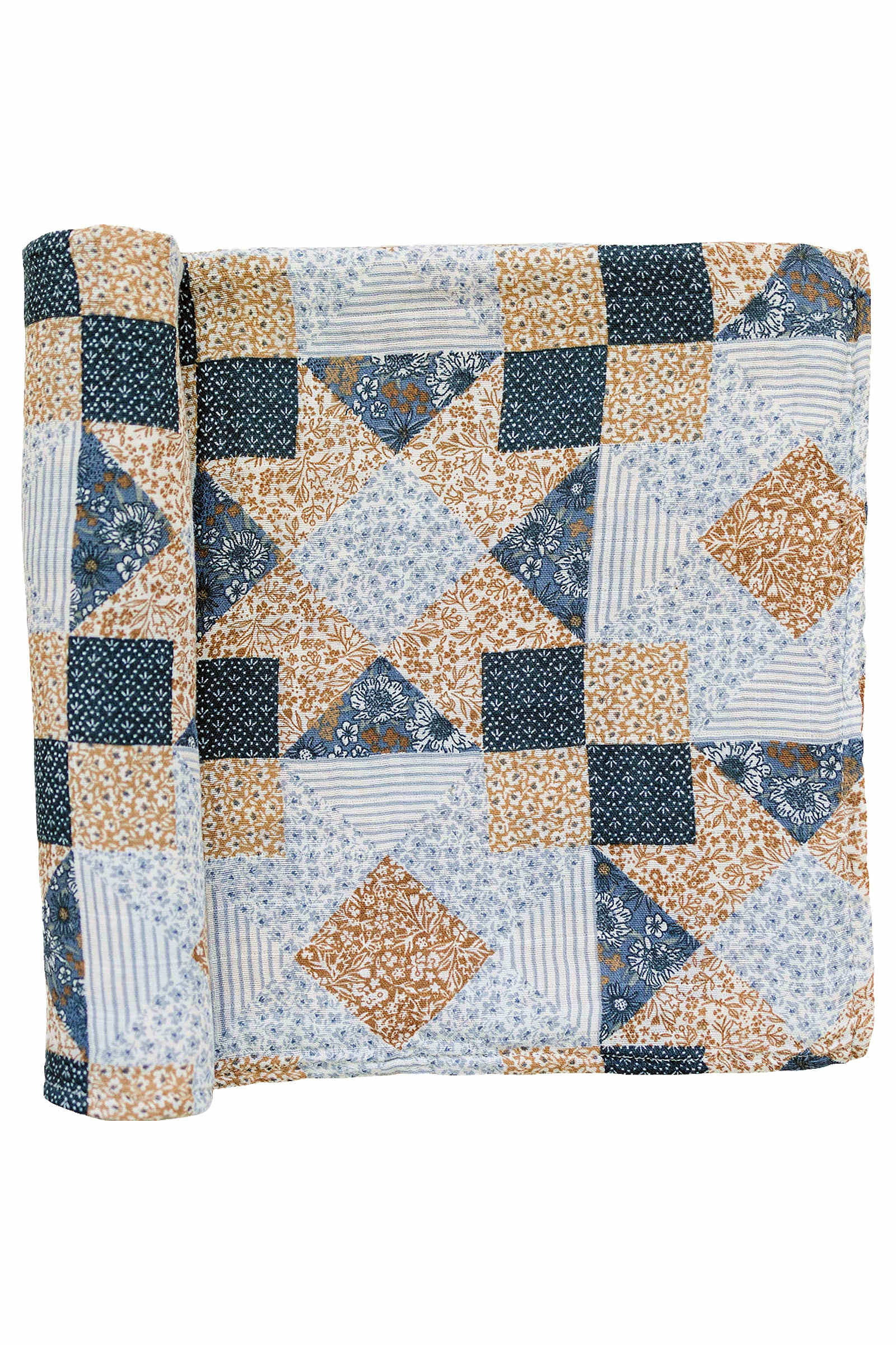 Patchwork Print Muslin Swaddle Blanket, 100% Cotton, Baby Essentials, Neutral Colors