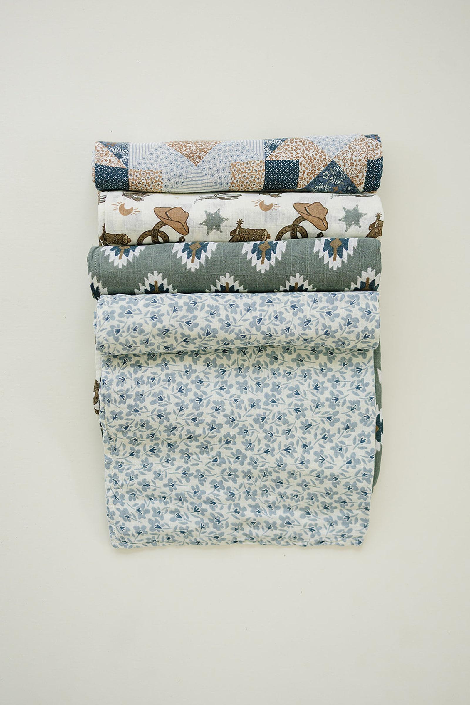 Blue Blossom Muslin Swaddle Blanket, 100% Cotton, Modern, Baby