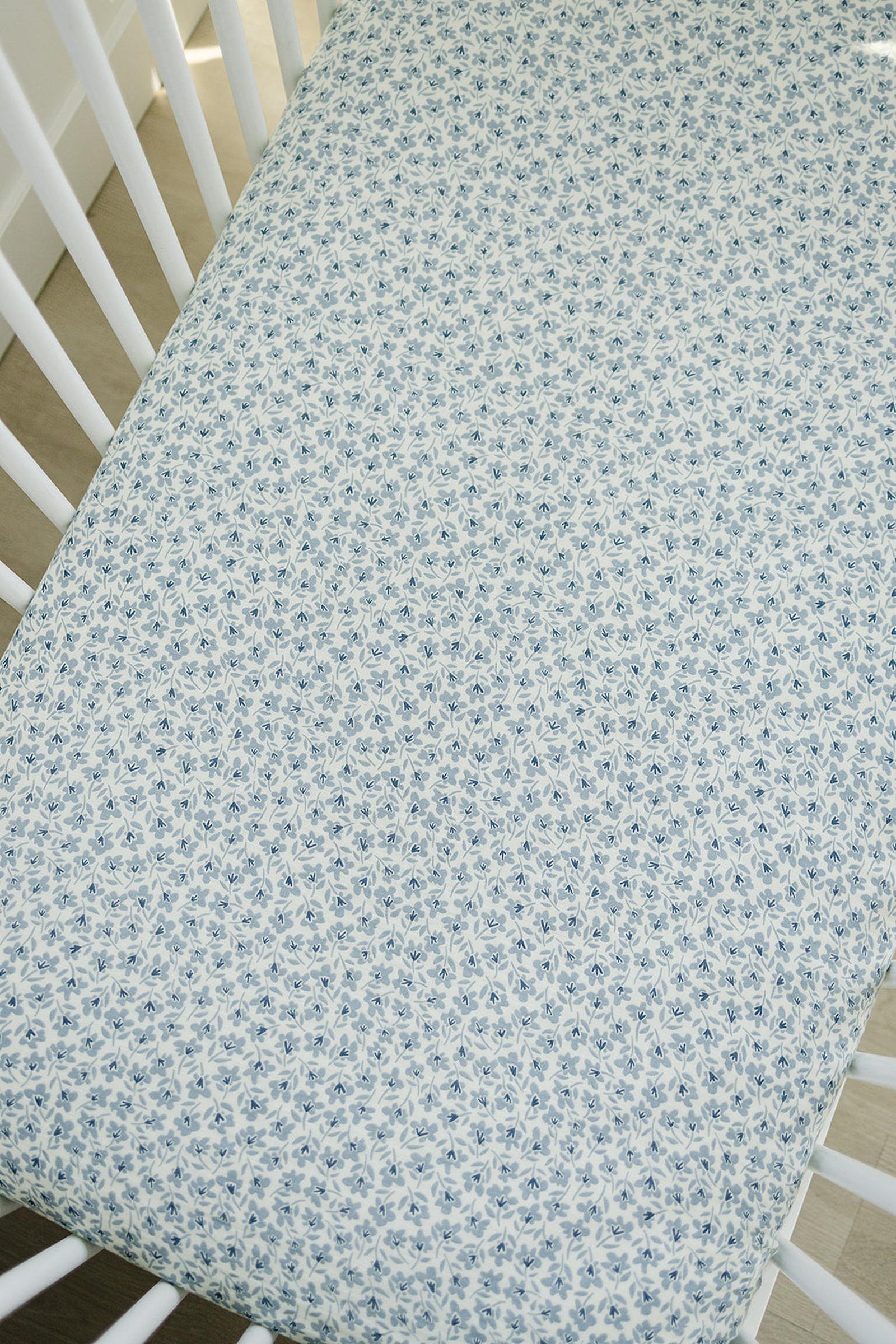 Blue Blossom Muslin Crib Sheet, 100% Cotton, Baby Essentials