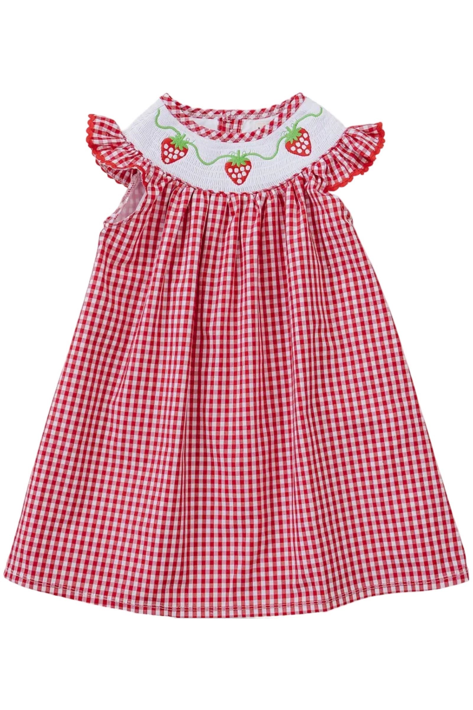 Gingham Strawberry Cotton Dress, Baby - Kids