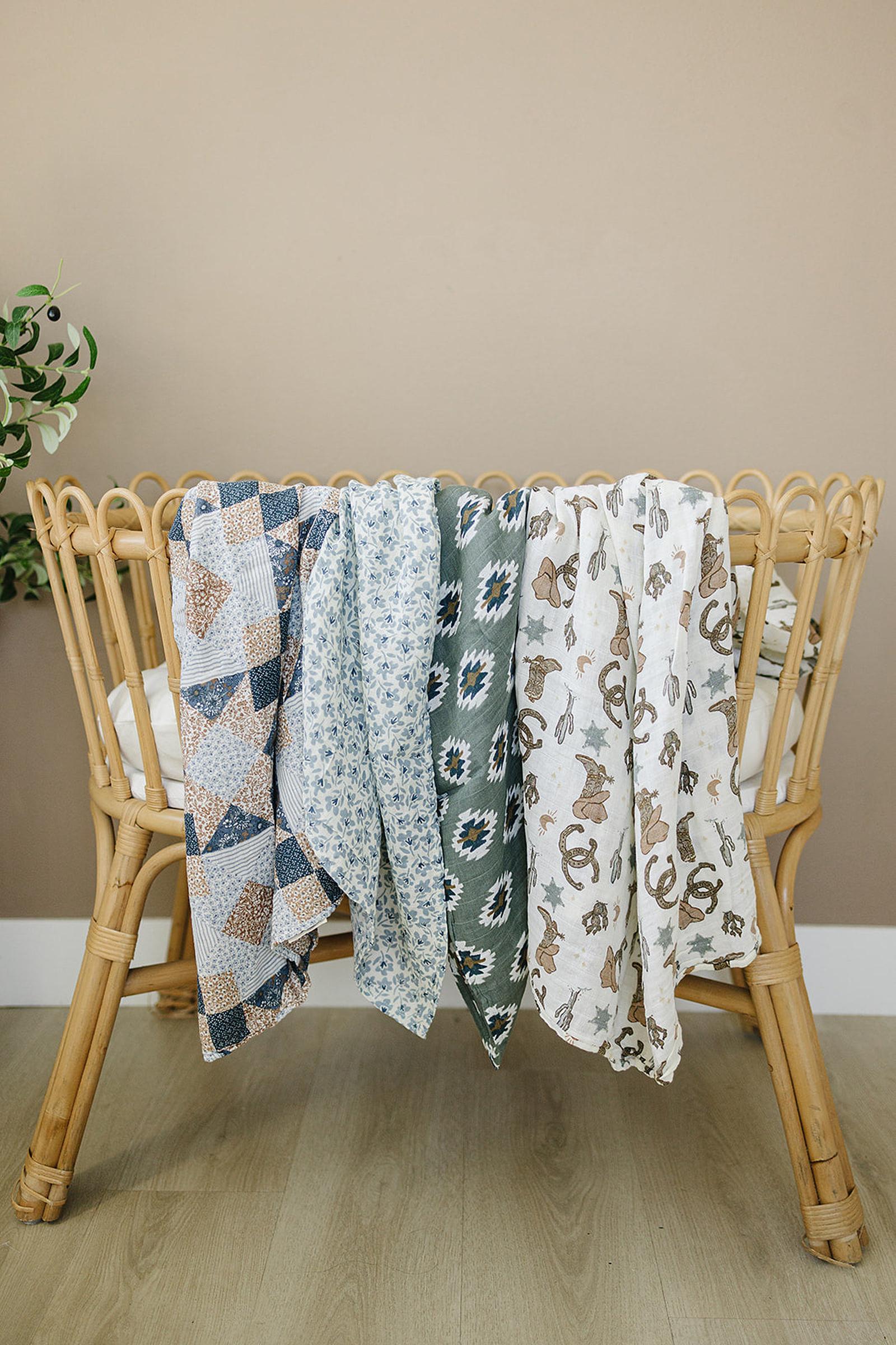 Blue Blossom Muslin Swaddle Blanket, 100% Cotton, Modern, Baby