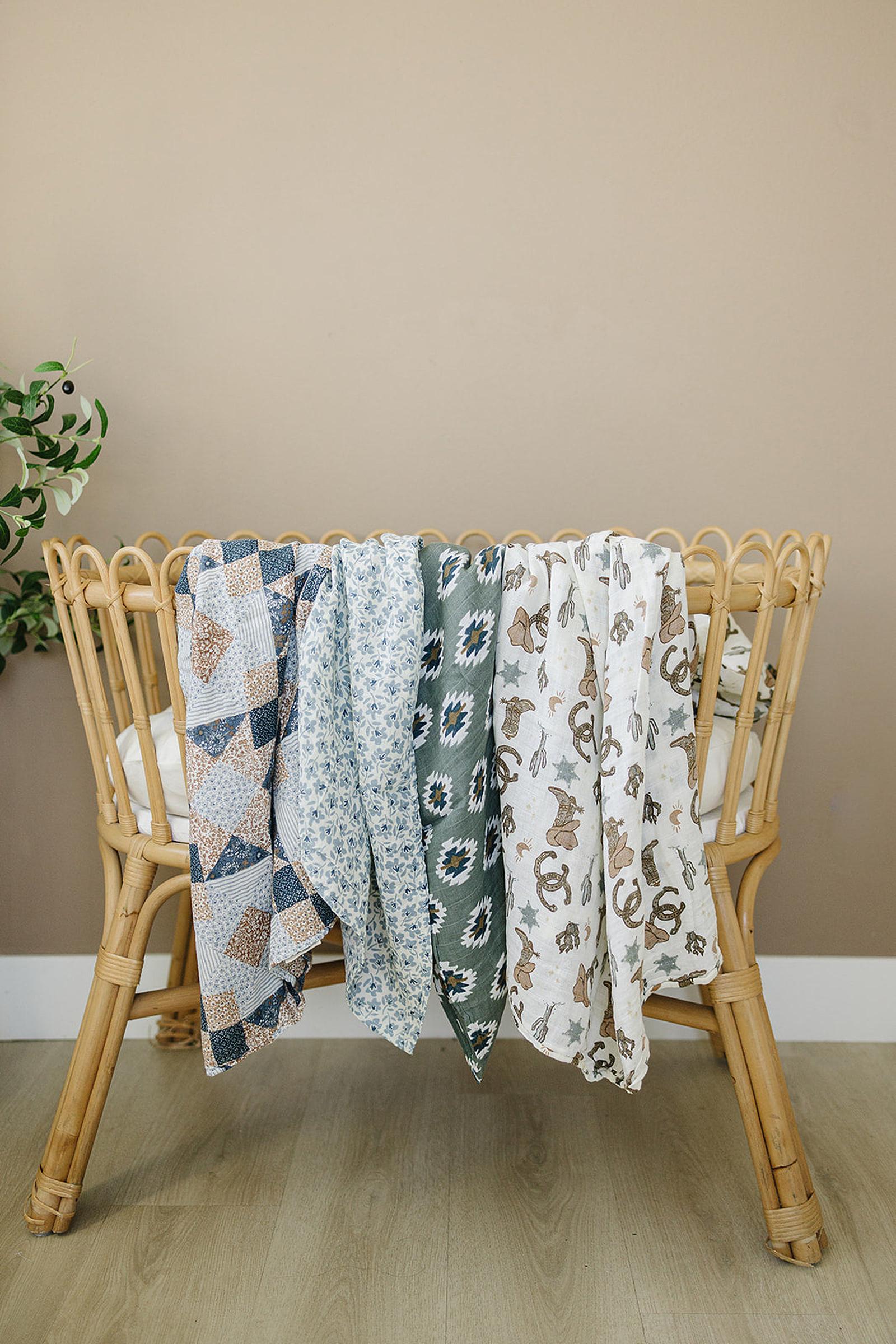Outlaw Cowboy Muslin Swaddle Blanket, 100% Cotton, Rodeo Collection, Neutral Colors, Gender Neutral, Baby