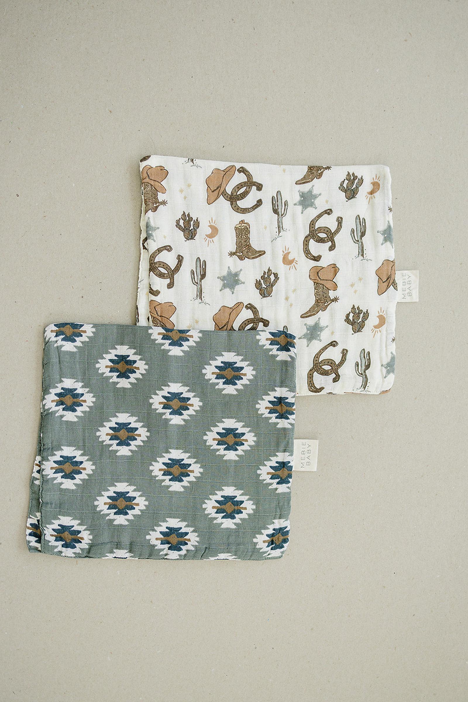 Outlaw Cowboy Muslin Burp Cloth, 100% Cotton, Rodeo Collection, Neutral Colors, Baby
