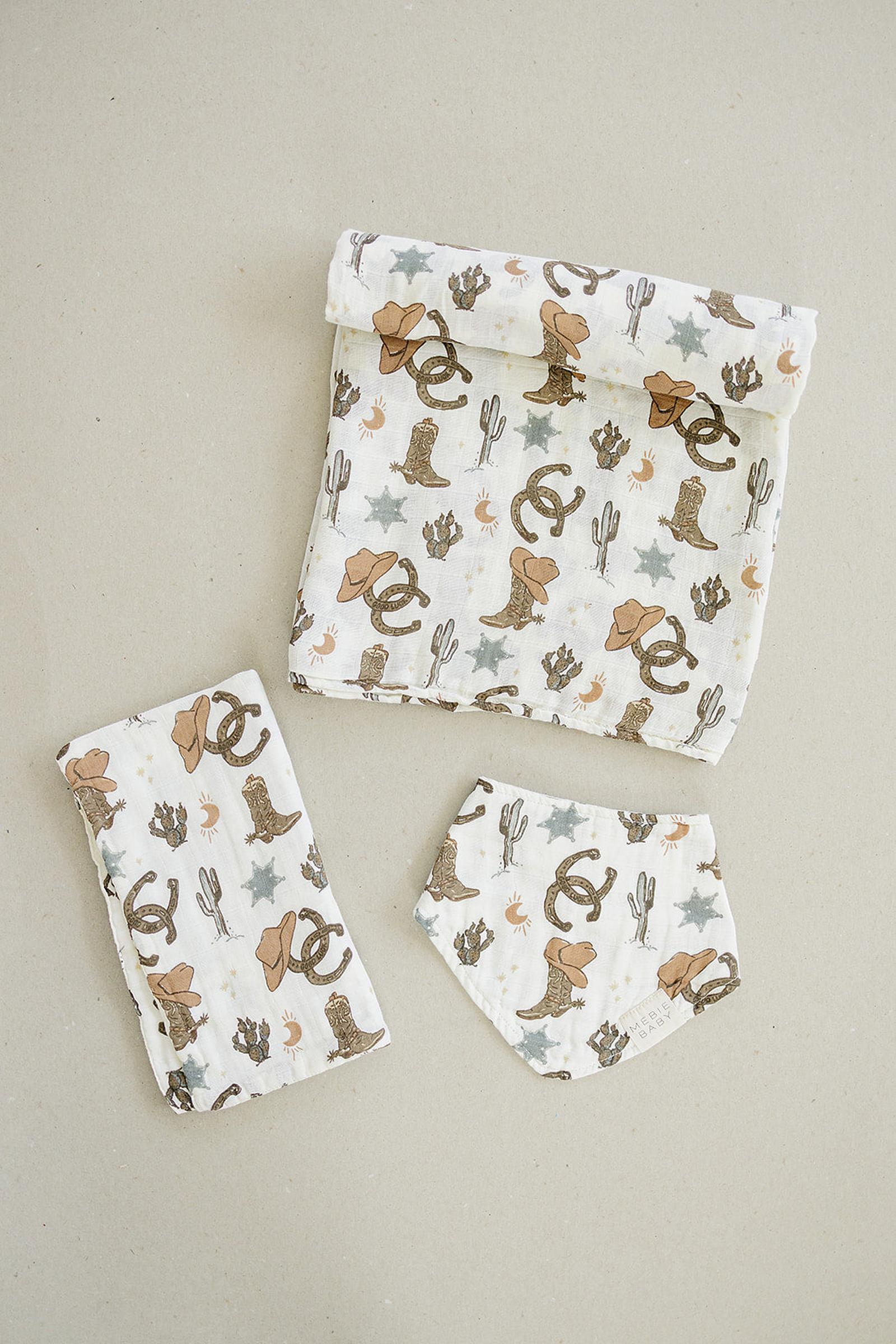 Outlaw Cowboy Muslin Burp Cloth, 100% Cotton, Rodeo Collection, Neutral Colors, Baby