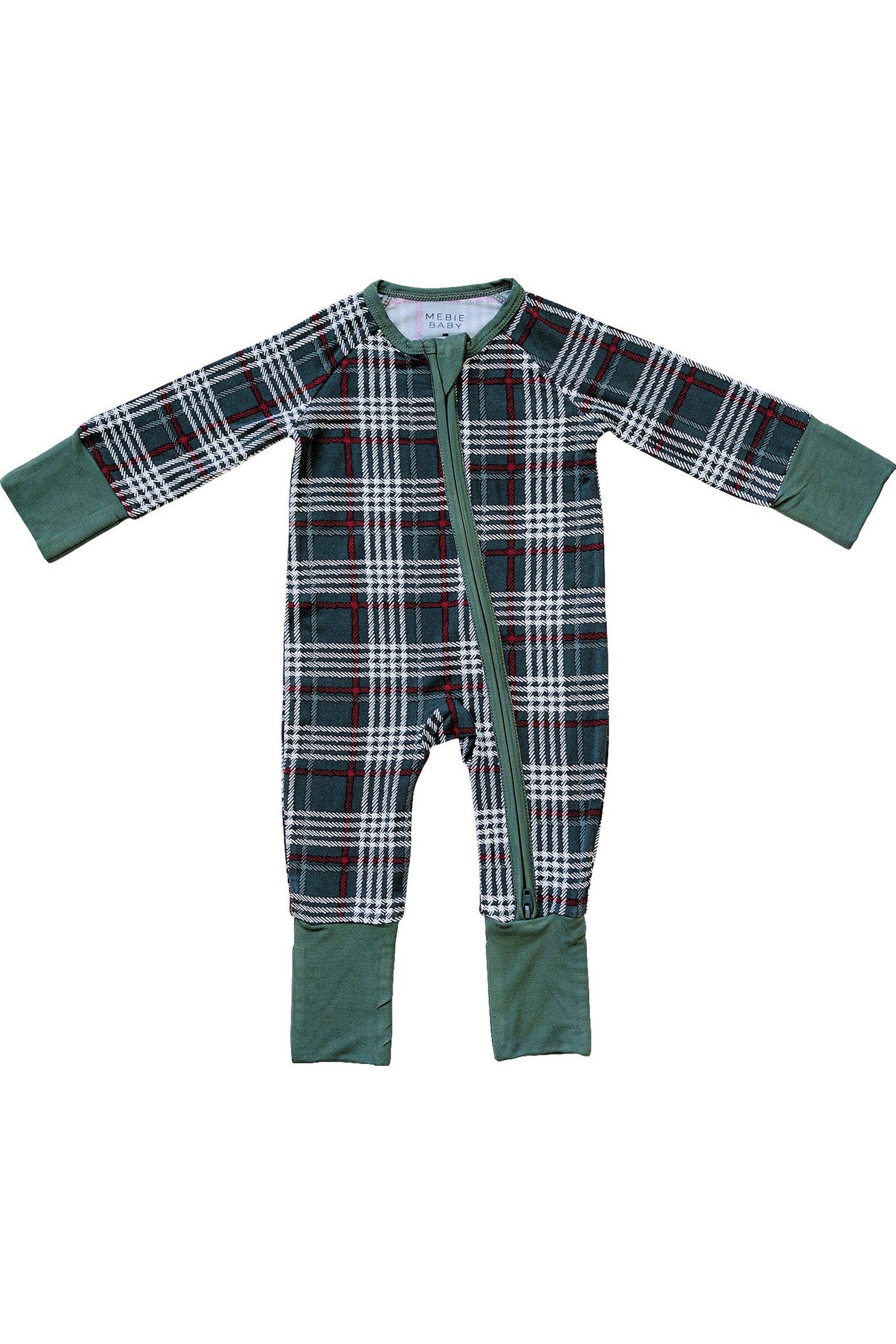 Green Plaid Zipper Pajama, Bamboo, Baby Essentials