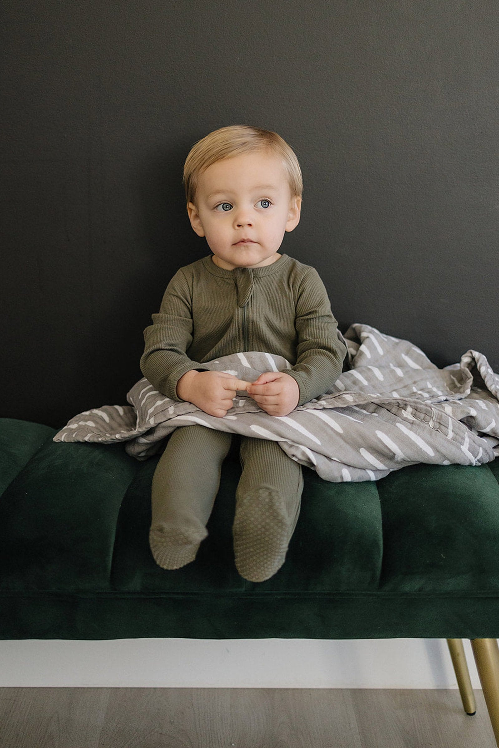 Winter Green Ribbed Zipper Footed Pajama, Organic Cotton, Gender Neutral, Baby