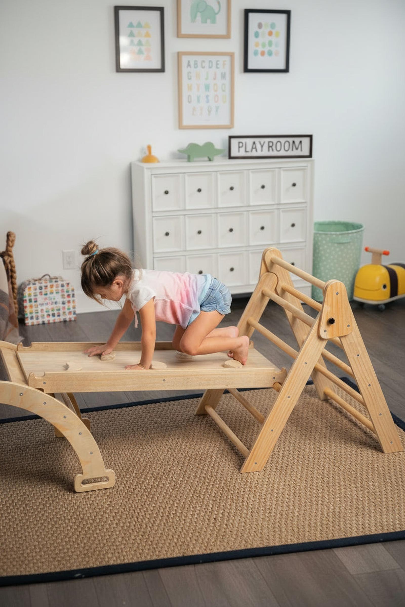 Hazel Baby & Toddler Gym Playset, Pikler Triangle, Slide & Rocker, Thick Rocker Cushion