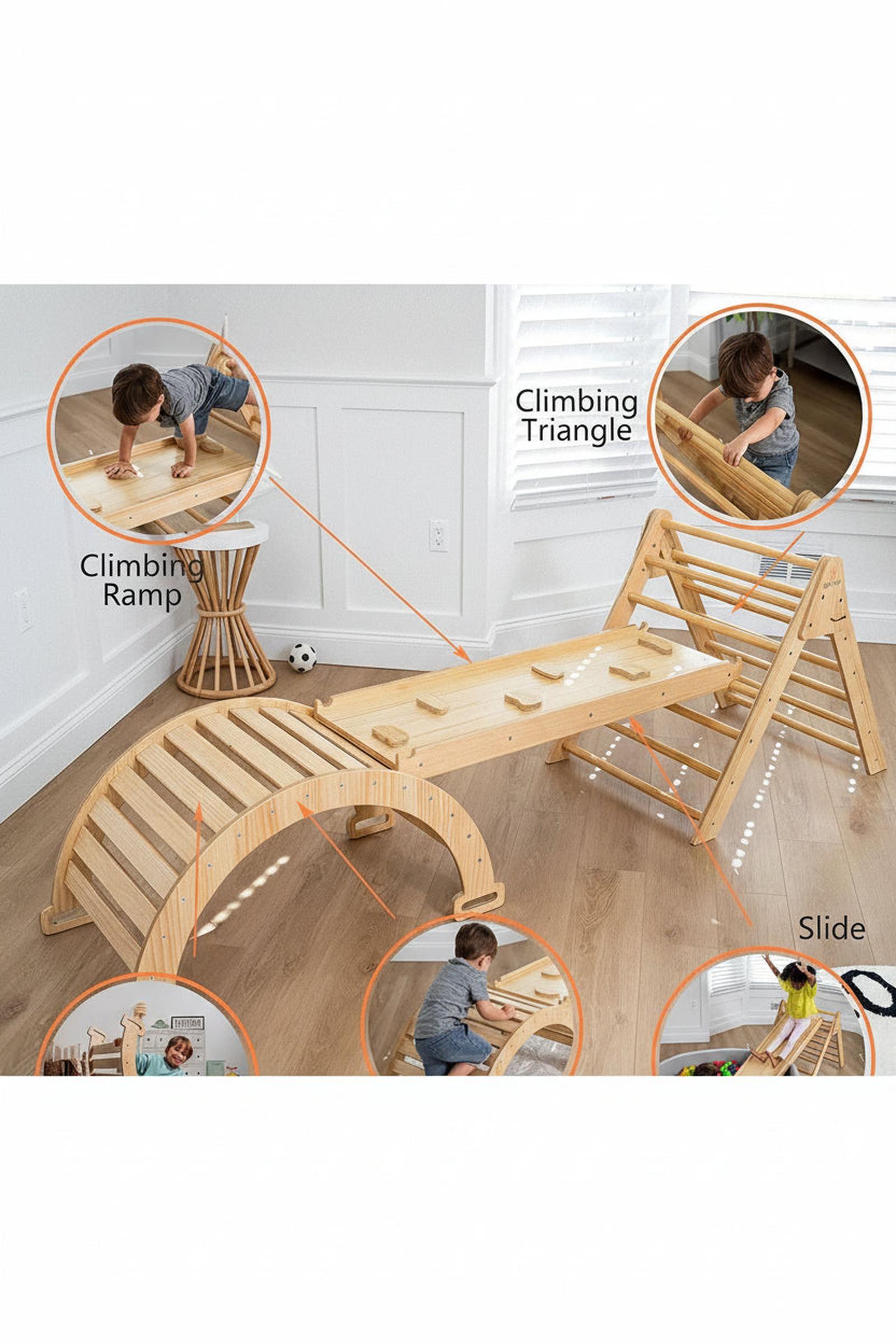 Hazel Baby & Toddler Gym, Pikler Triangle, Slide & Rocker Playset