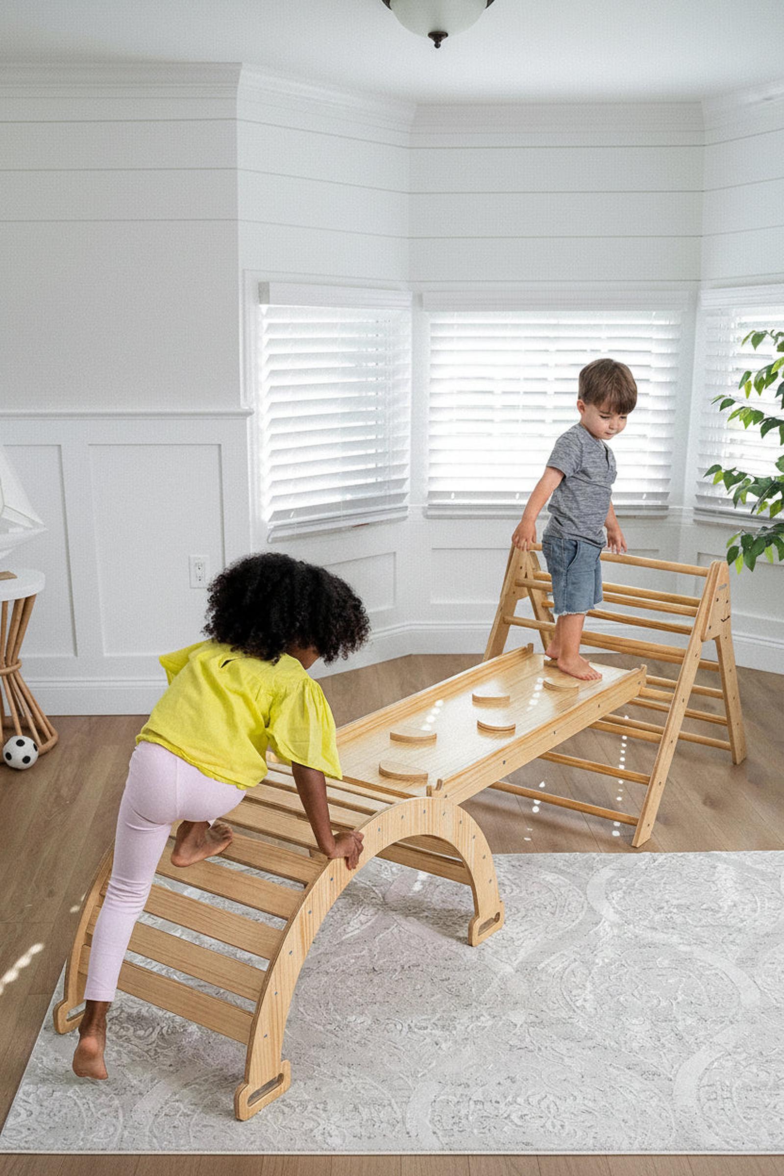 Hazel Baby & Toddler Gym Playset, Pikler Triangle, Slide & Rocker, Thick Rocker Cushion