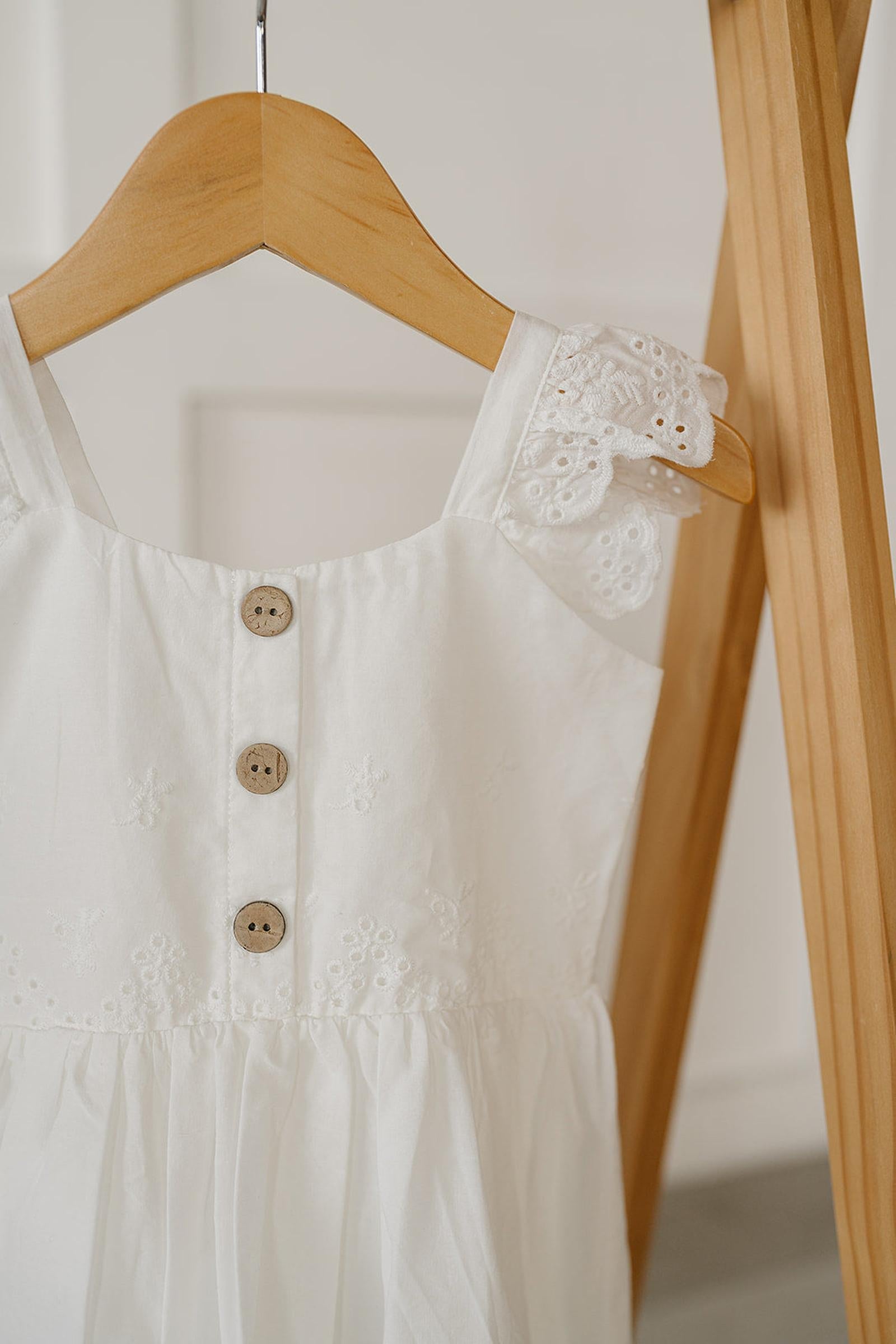 White Eyelet Cotton Dress, Baby - Kids