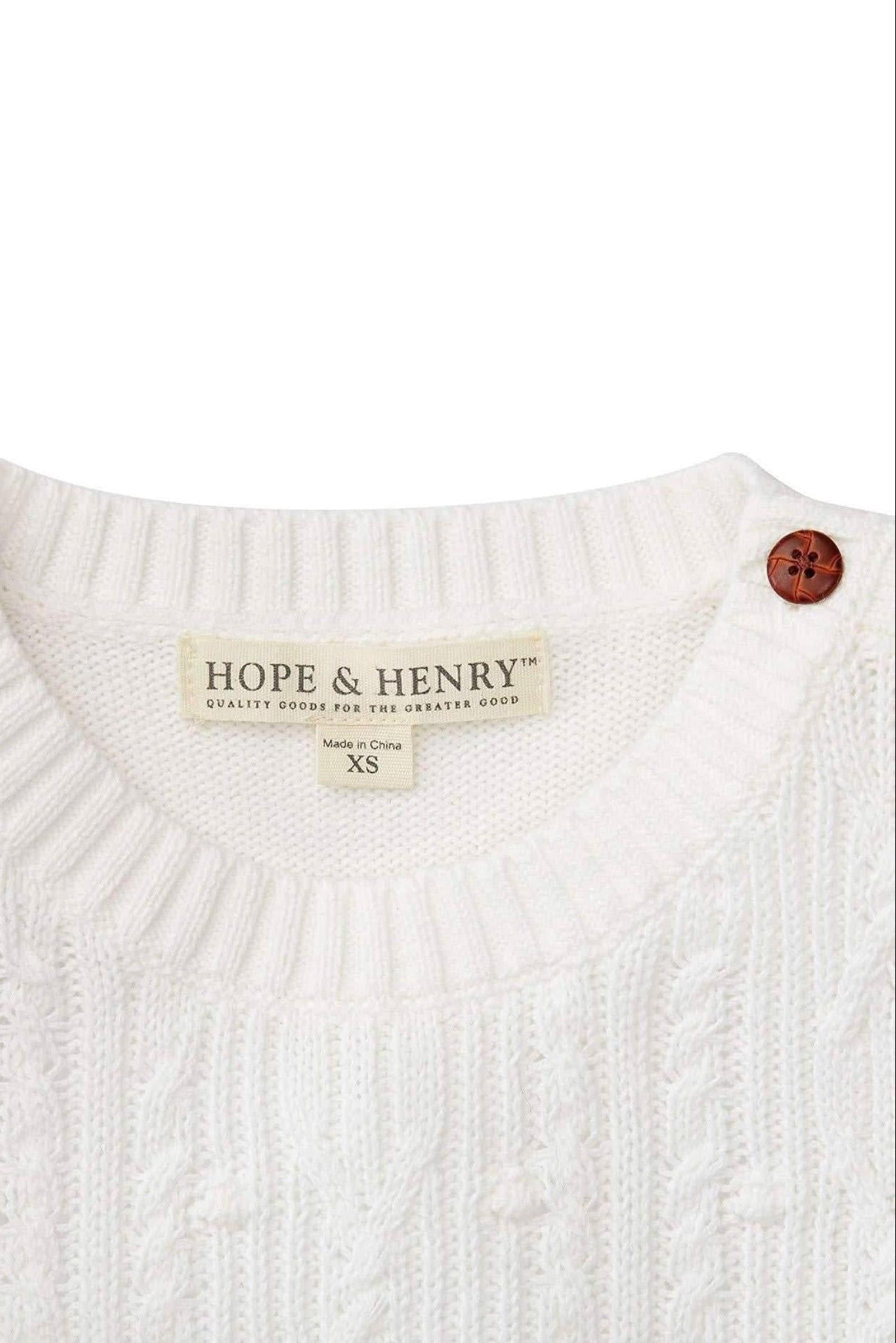 Organic Cotton Cable Knit Button Sweater for Girls, Soft White, Baby