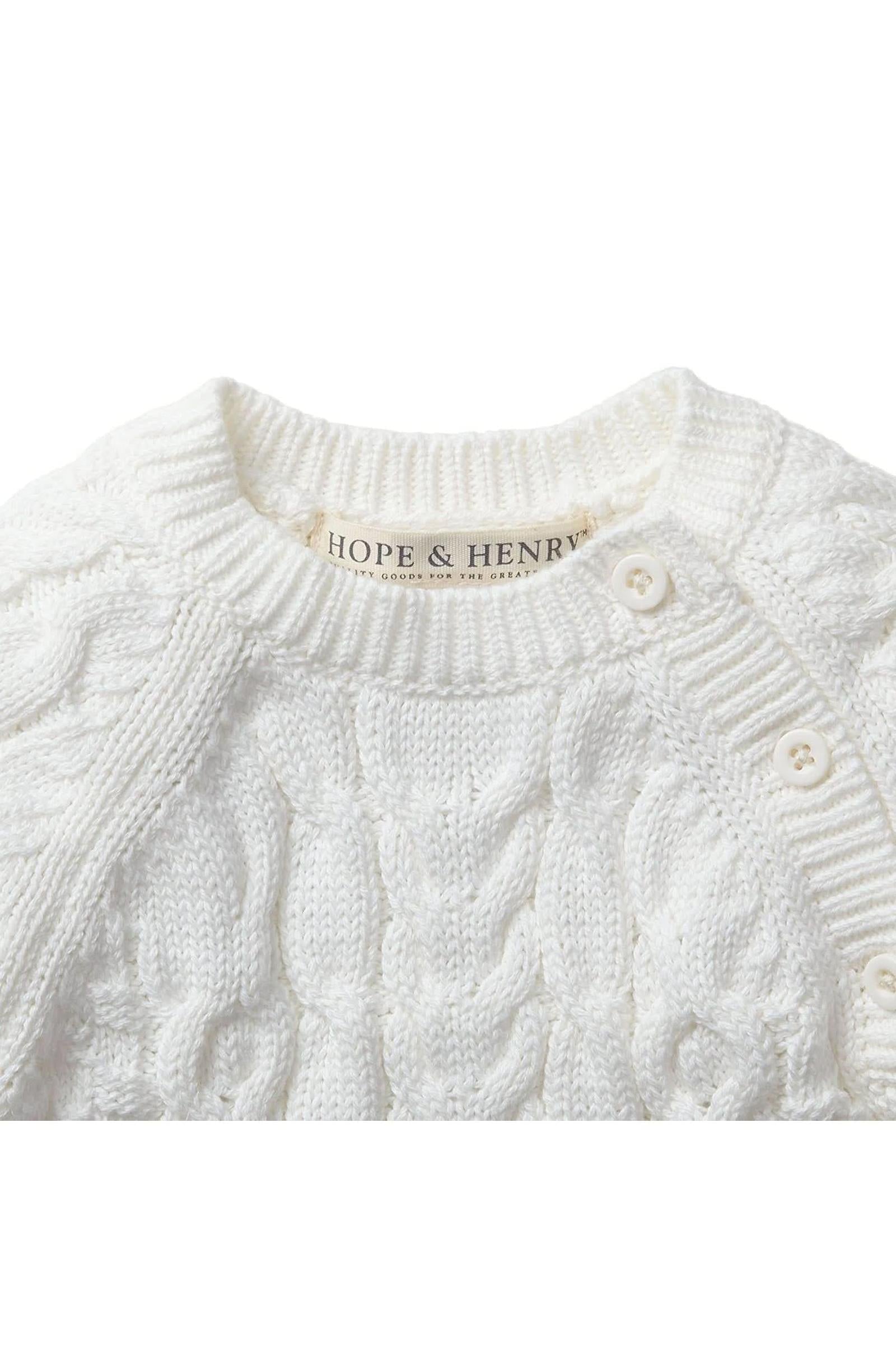 Organic Cotton Cable Knit Sweater Romper for Babies, Soft White