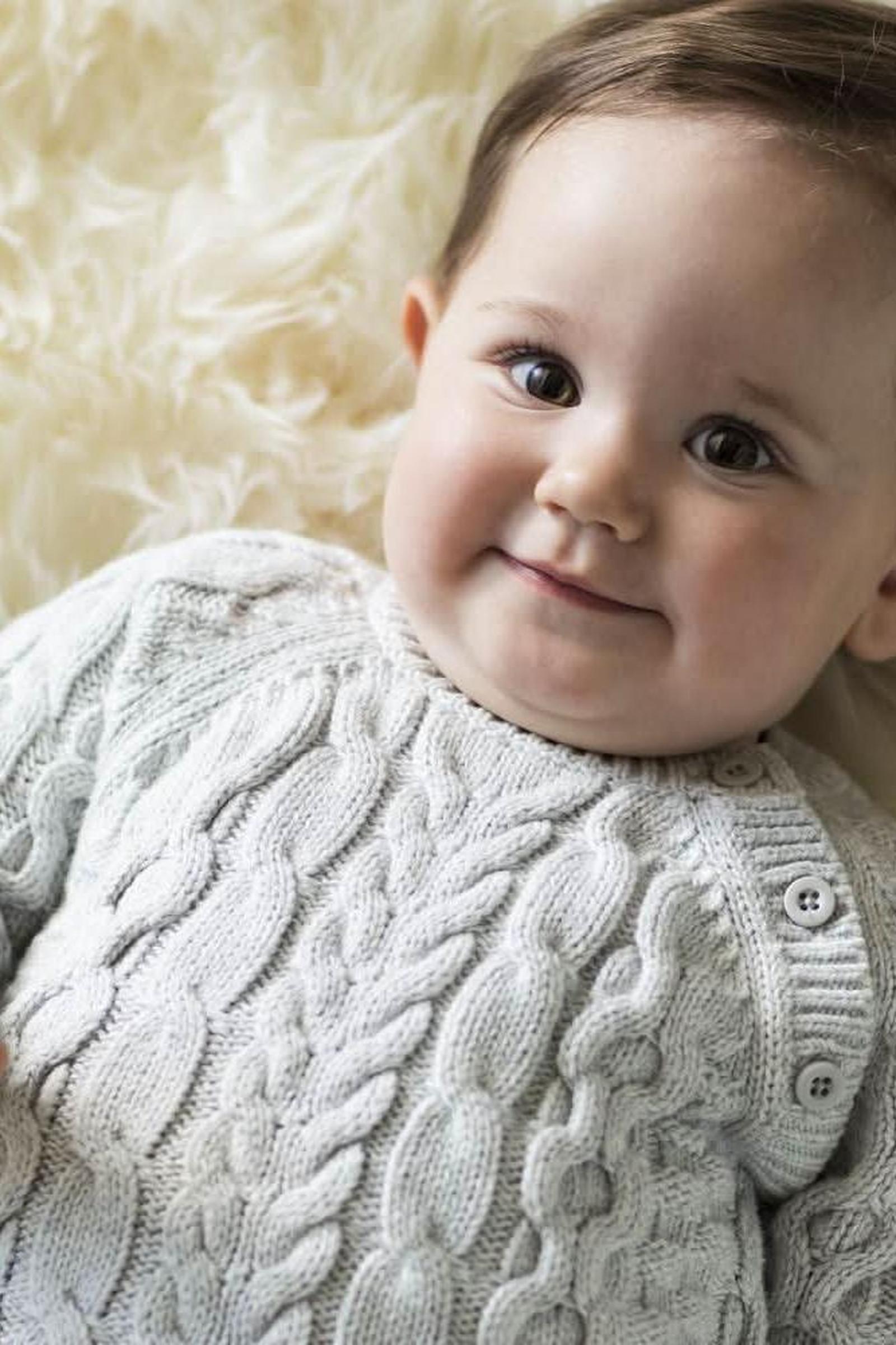 Organic Cotton Cable Knit Sweater Romper for Babies, Light Gray, 0-24M