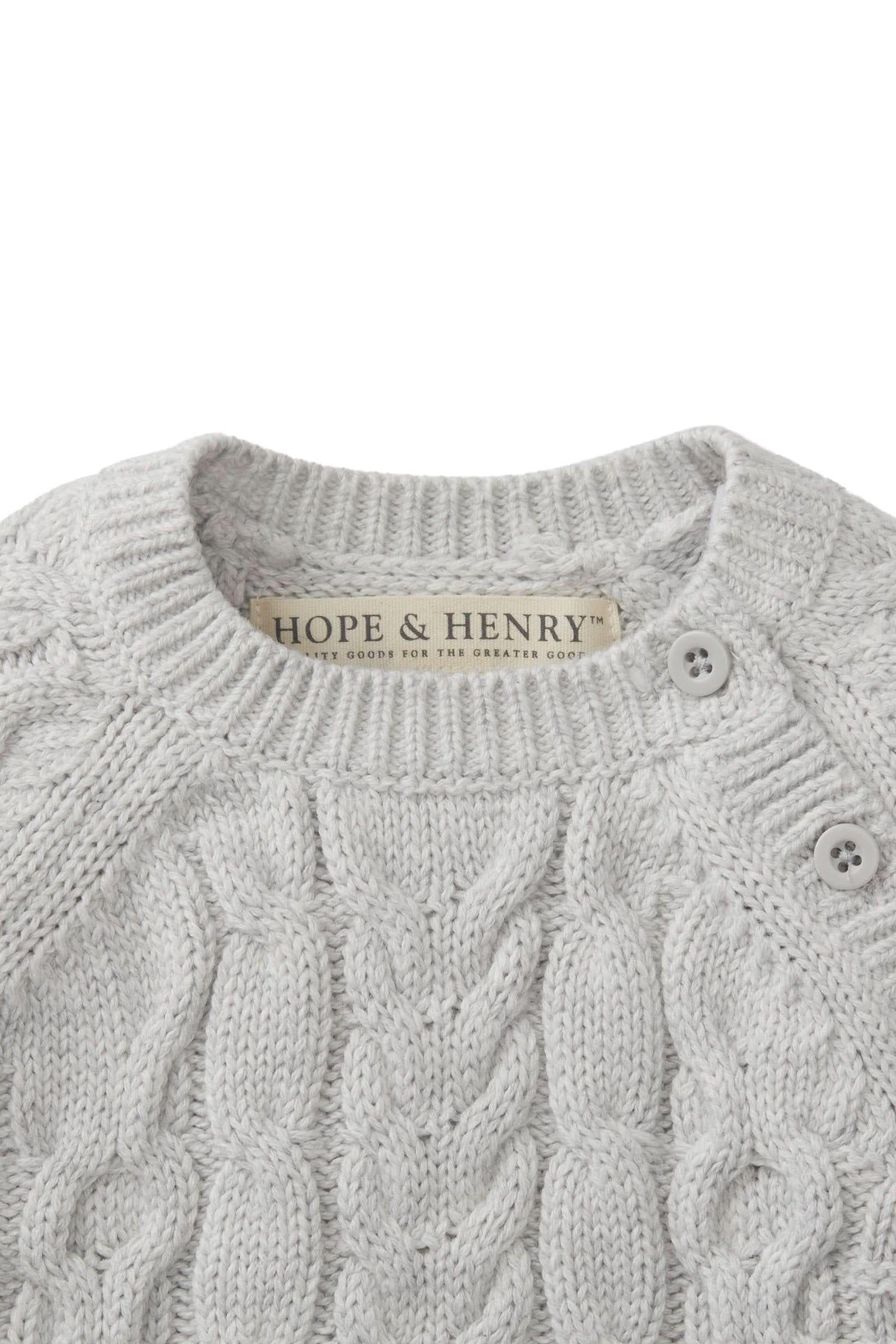Organic Cotton Cable Knit Sweater Romper for Babies, Light Gray, 0-24M