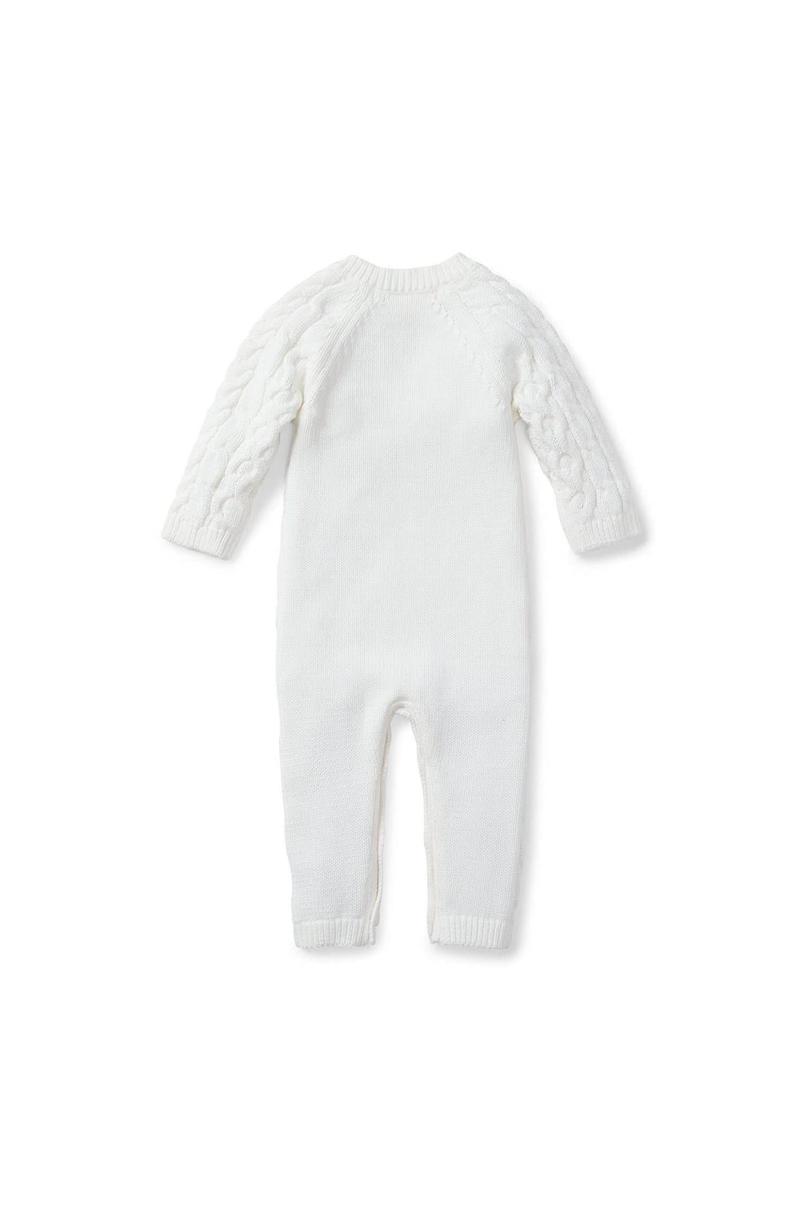 Organic Cotton Cable Knit Sweater Romper for Babies, Soft White