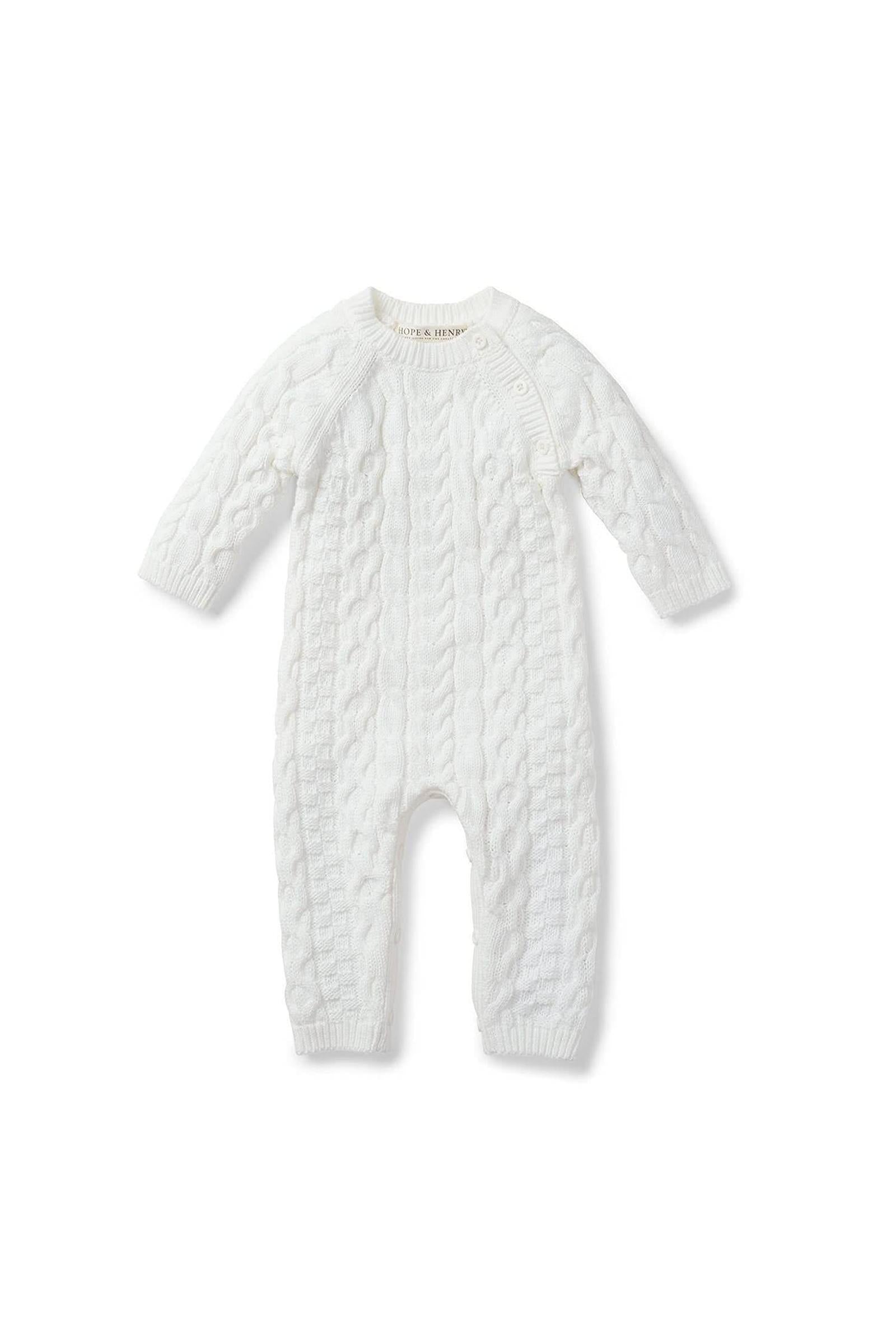 Organic Cotton Cable Knit Sweater Romper for Babies, Soft White