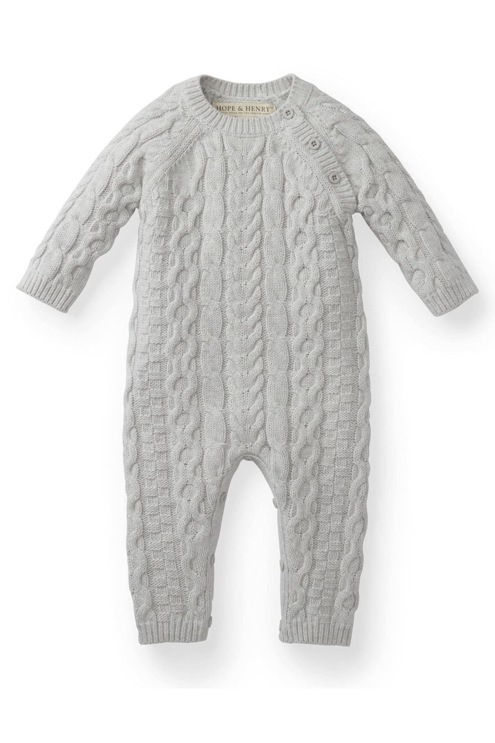 Organic Cotton Cable Knit Sweater Romper for Babies, Light Gray, 0-24M