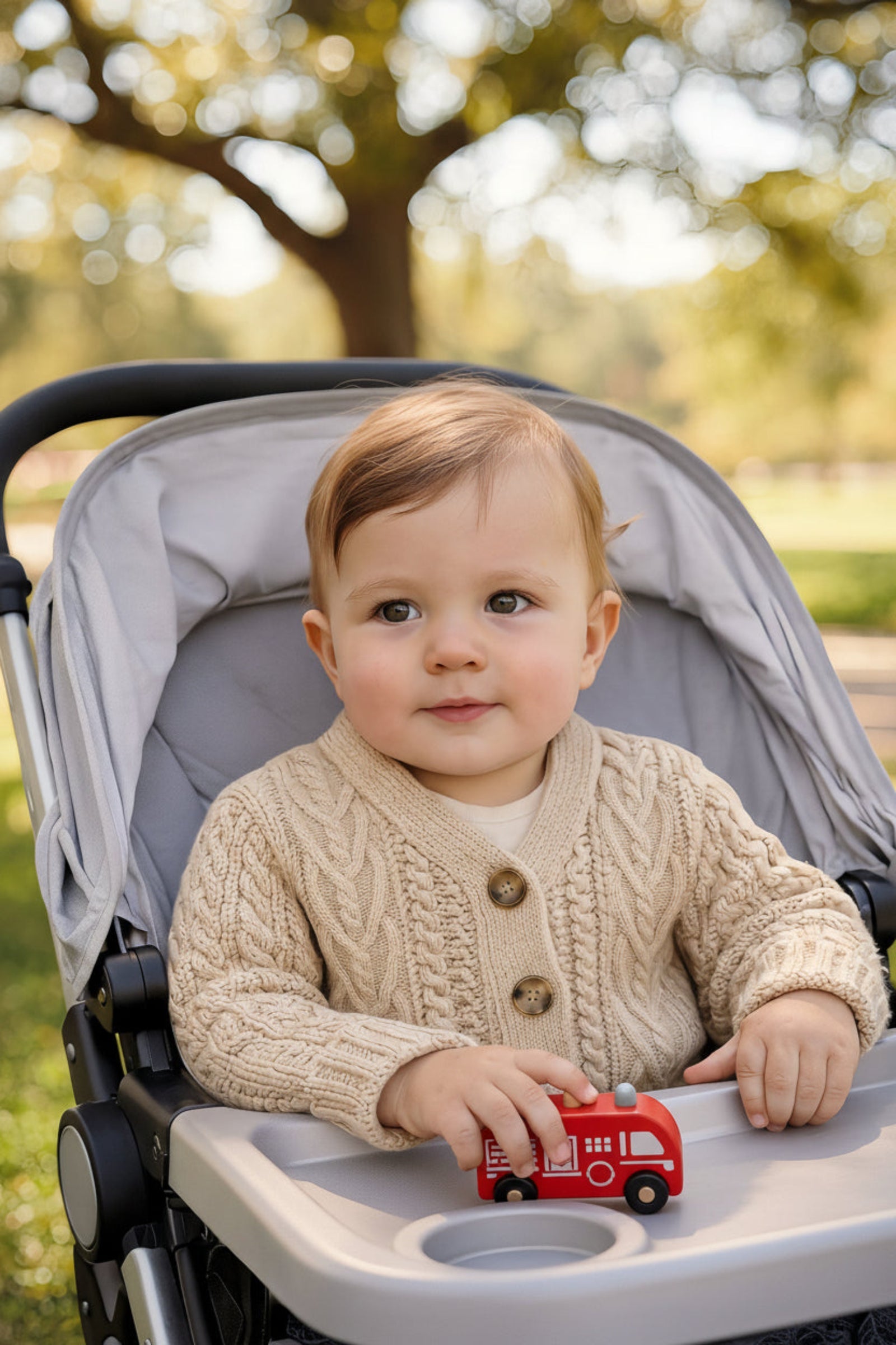 Organic Cotton Chunky Cable Cardigan for Babies, Camel