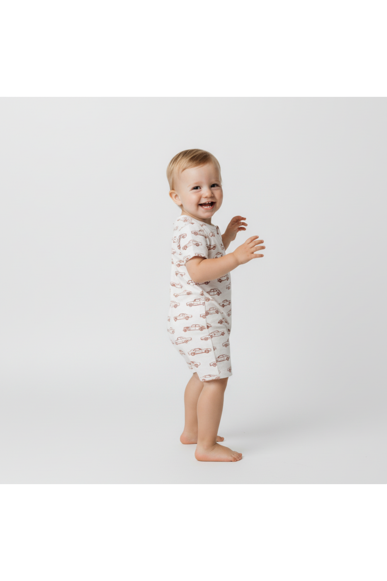 Organic Short Zip Romper - Cars