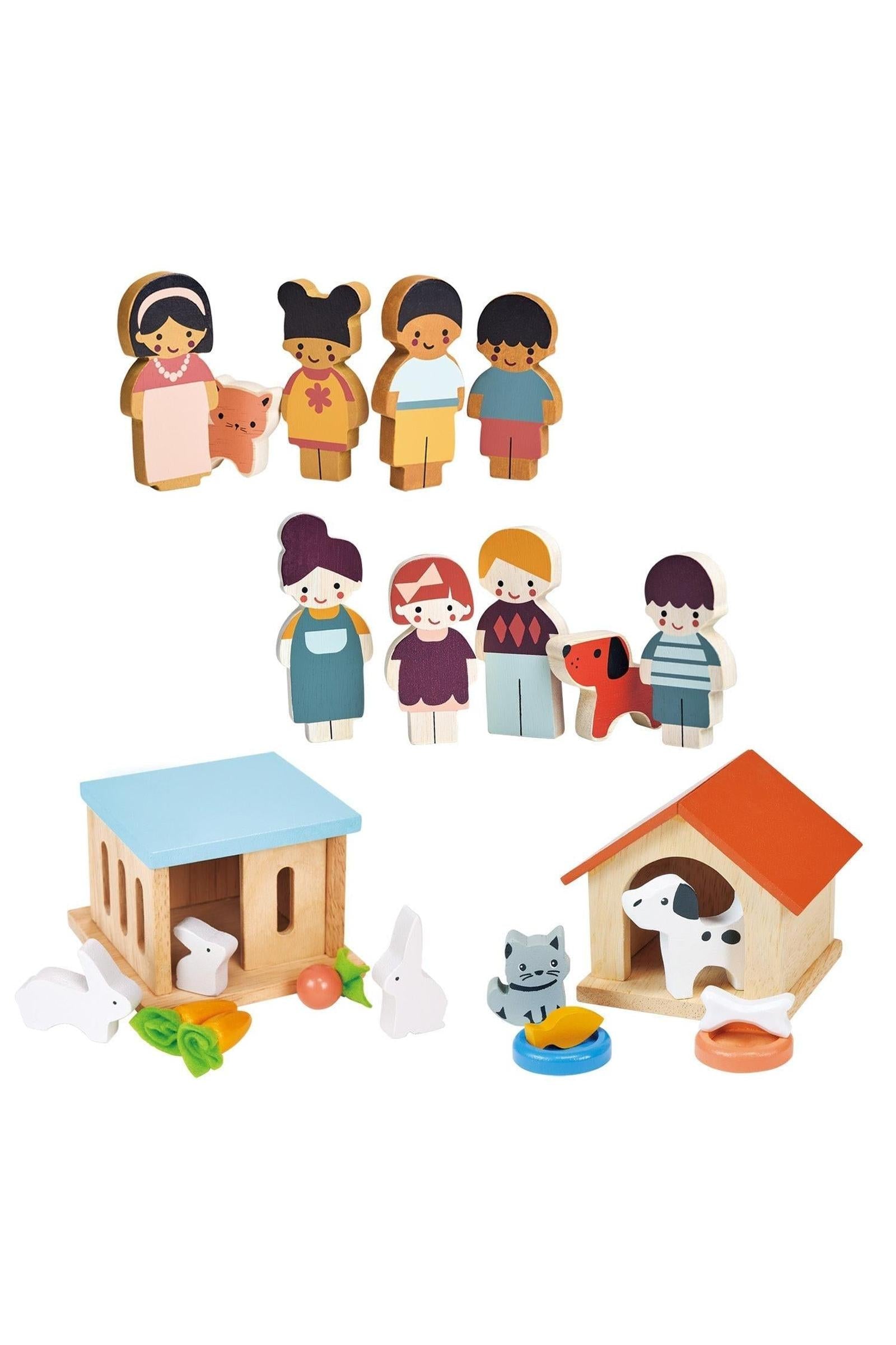 Doll Family And Pets Bundle, Rabbit Hutch, Cat & Dog Kennel, Two Family & Pet Sets