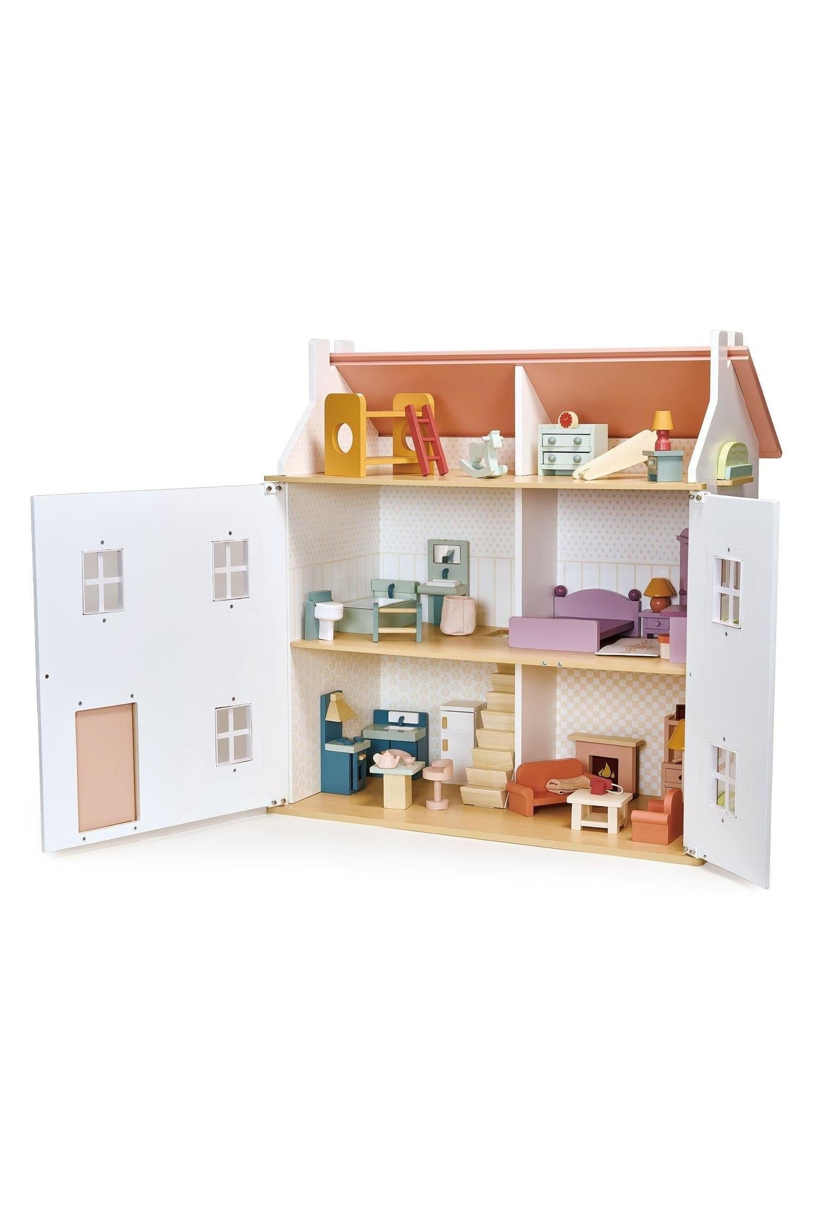Dollhouse Downstairs Furniture Bundle, Wooden Living, Dining and Kitchen Set