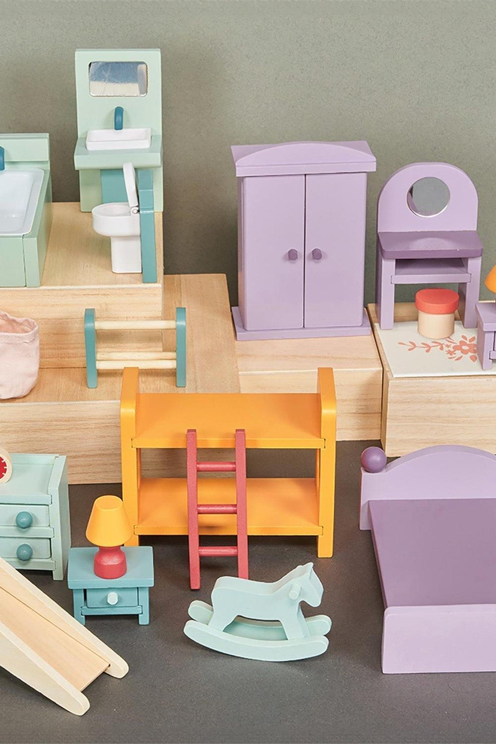 Dollhouse Upstairs Furniture Bundle, Playroom, Bedroom, Bathroom Sets