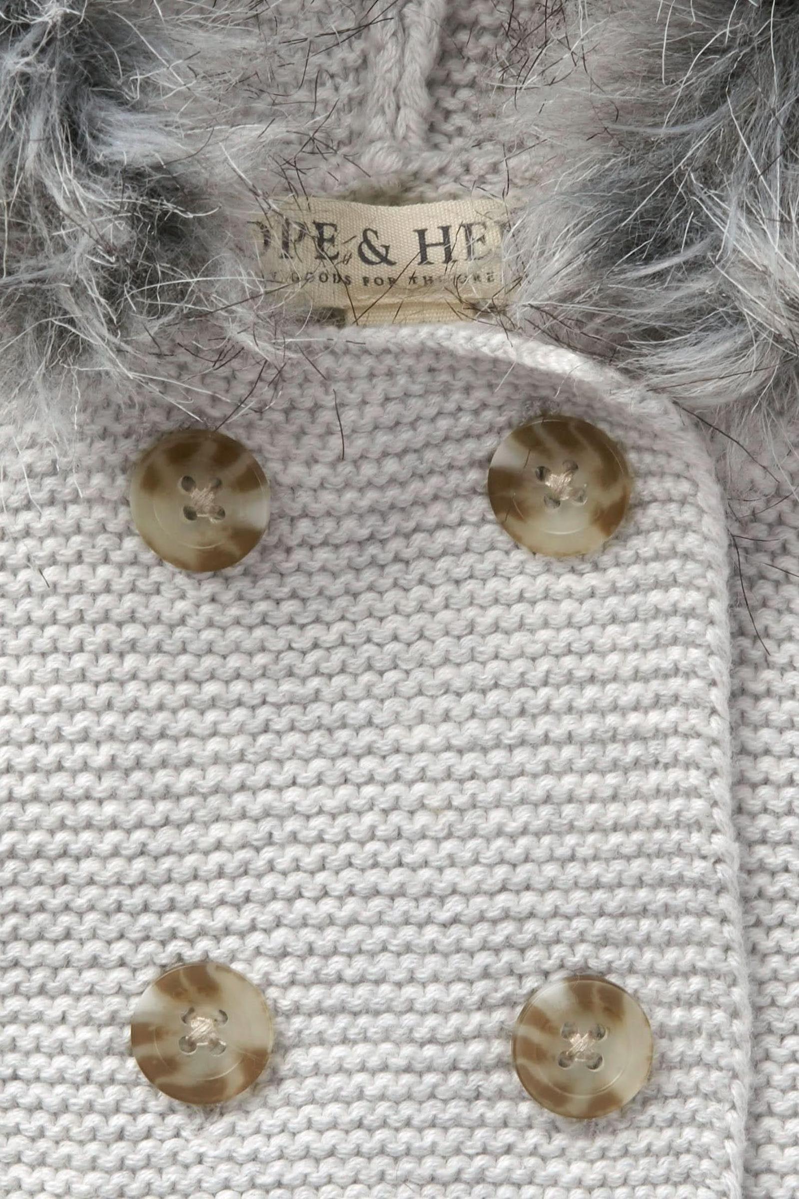 Organic Cotton Faux Fur Hooded Sweater, Light Gray, Baby
