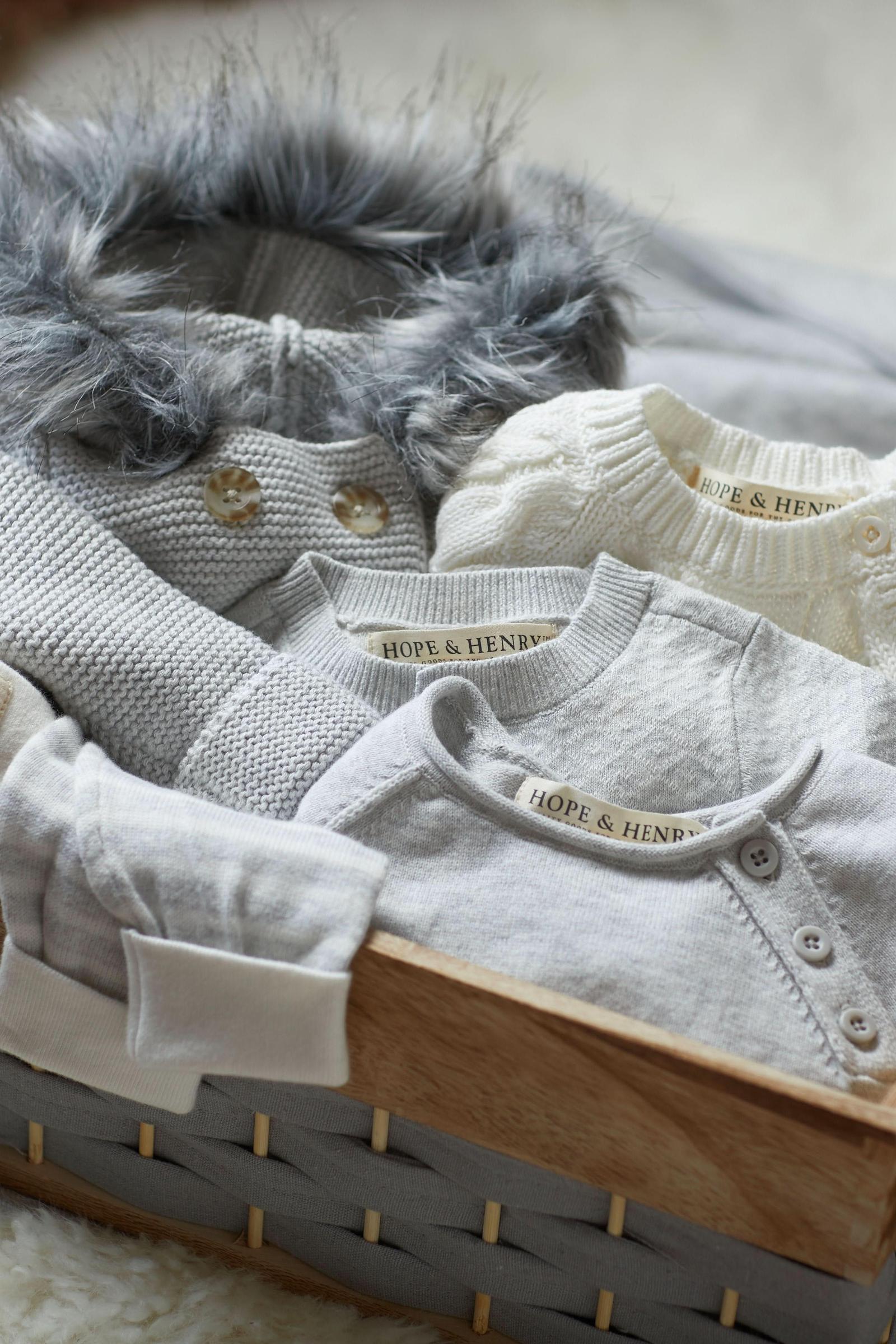 Organic Cotton Faux Fur Hooded Sweater, Light Gray, Baby