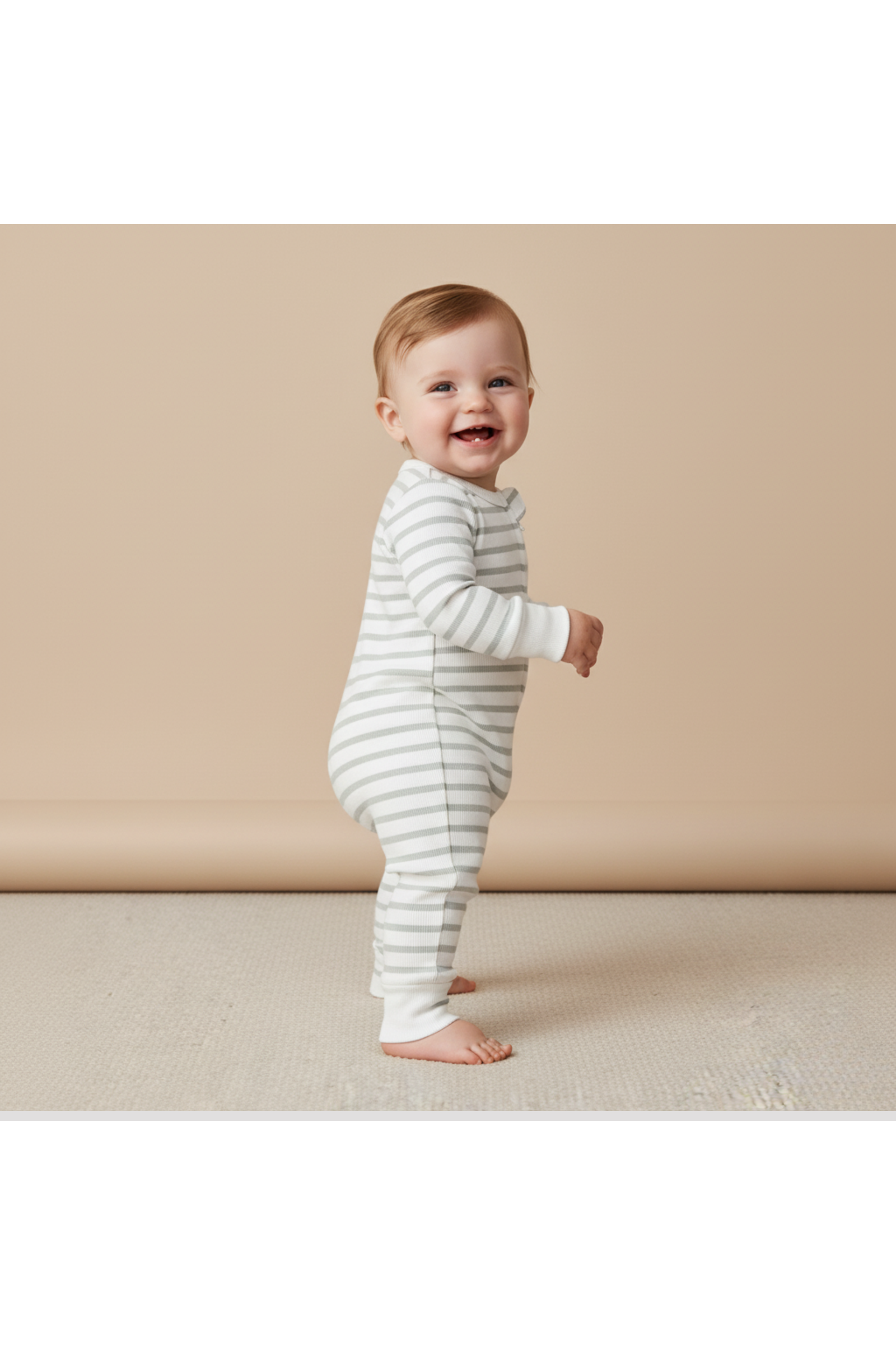 Organic 2-Way Zip Romper - Fog Stripes