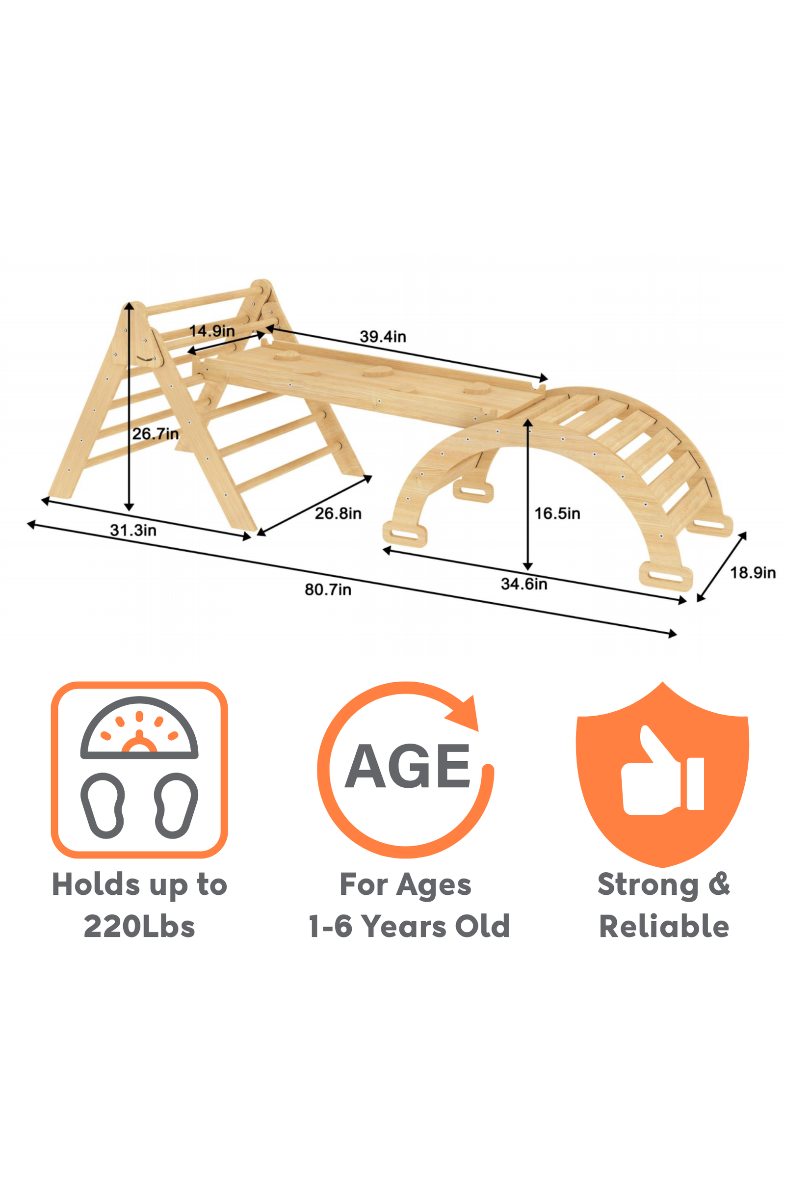 Hazel Baby & Toddler Gym, Pikler Triangle, Slide & Rocker Playset