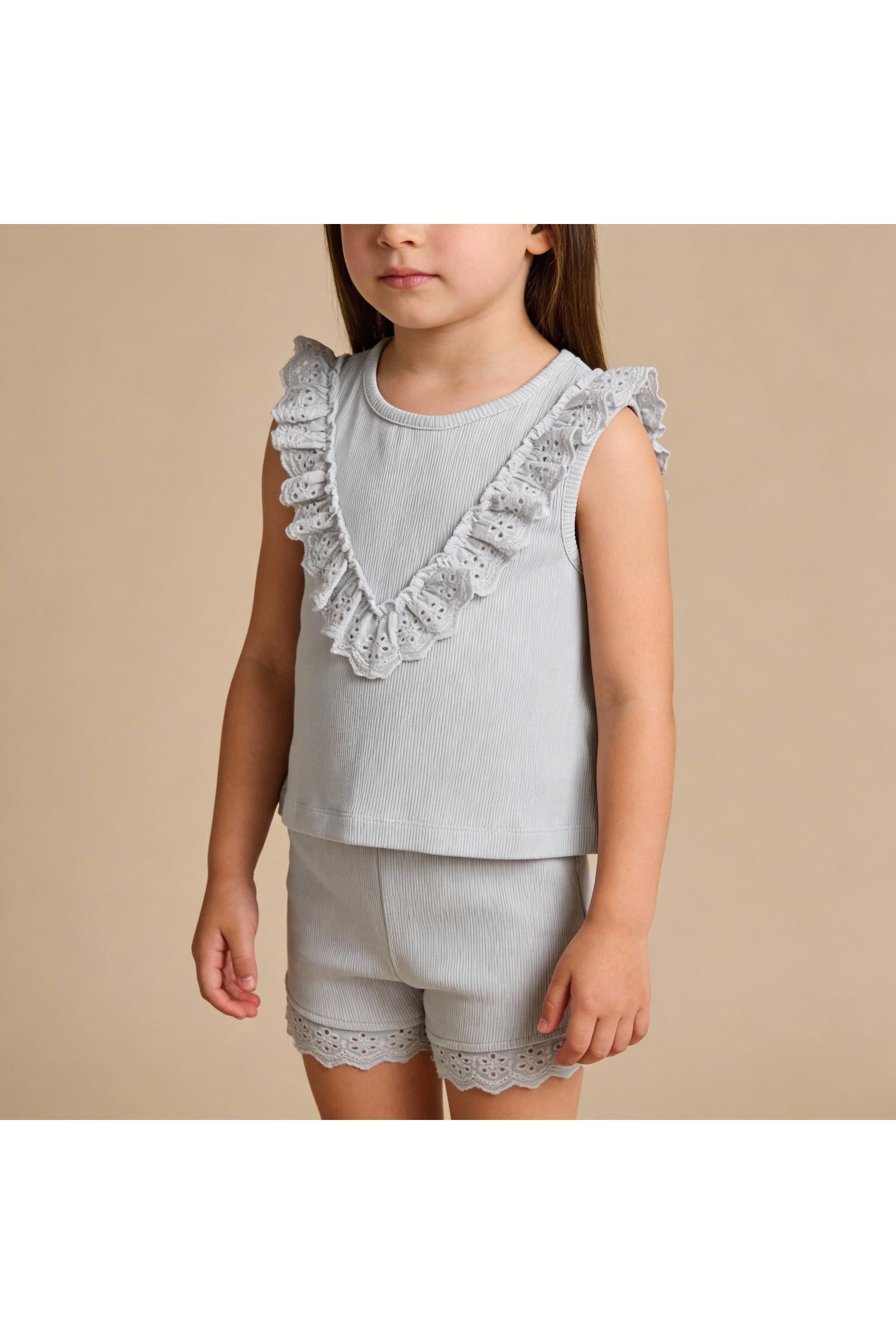 Organic Ruffle Top & Shorts Set - Fog