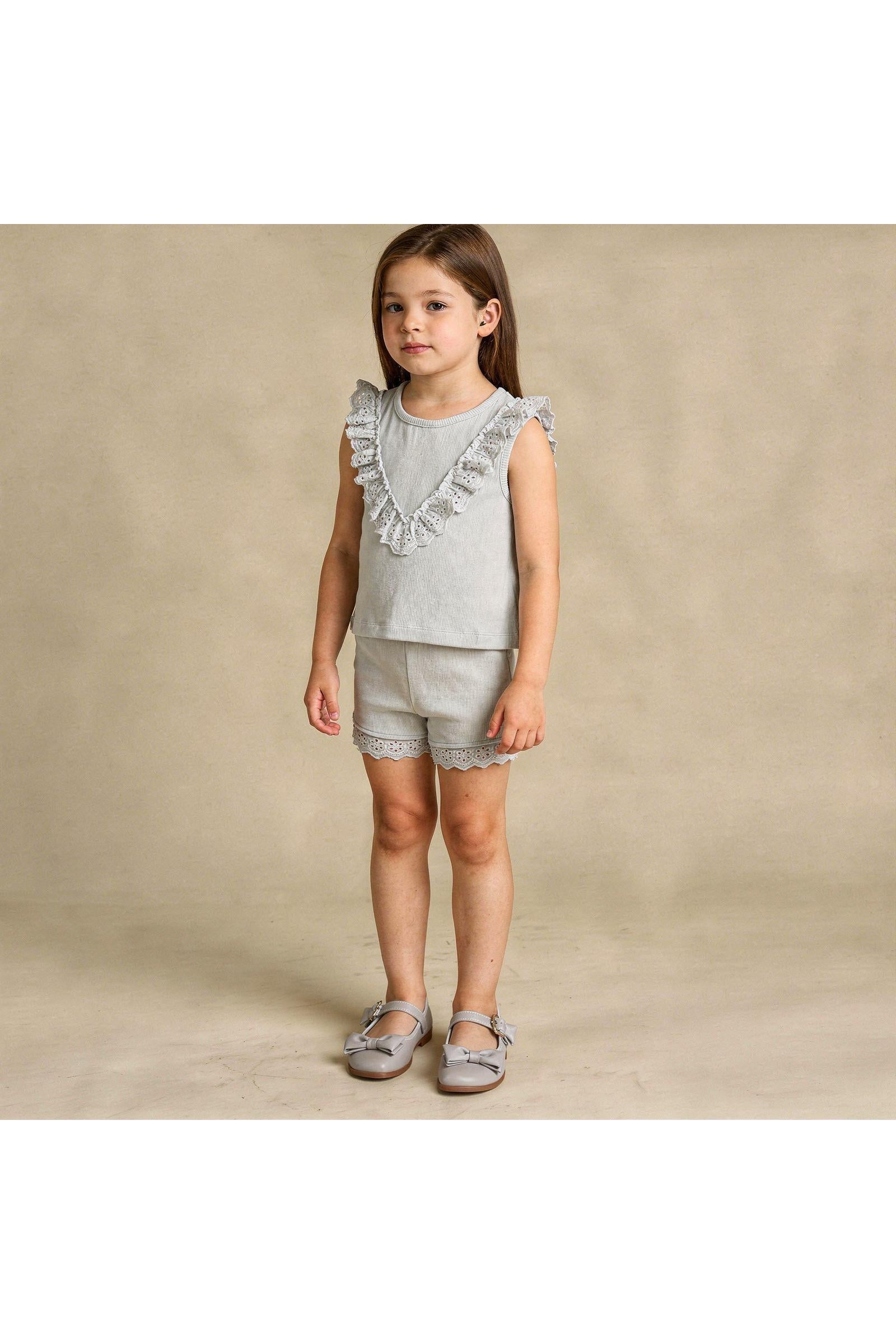 Organic Ruffle Top & Shorts Set - Fog