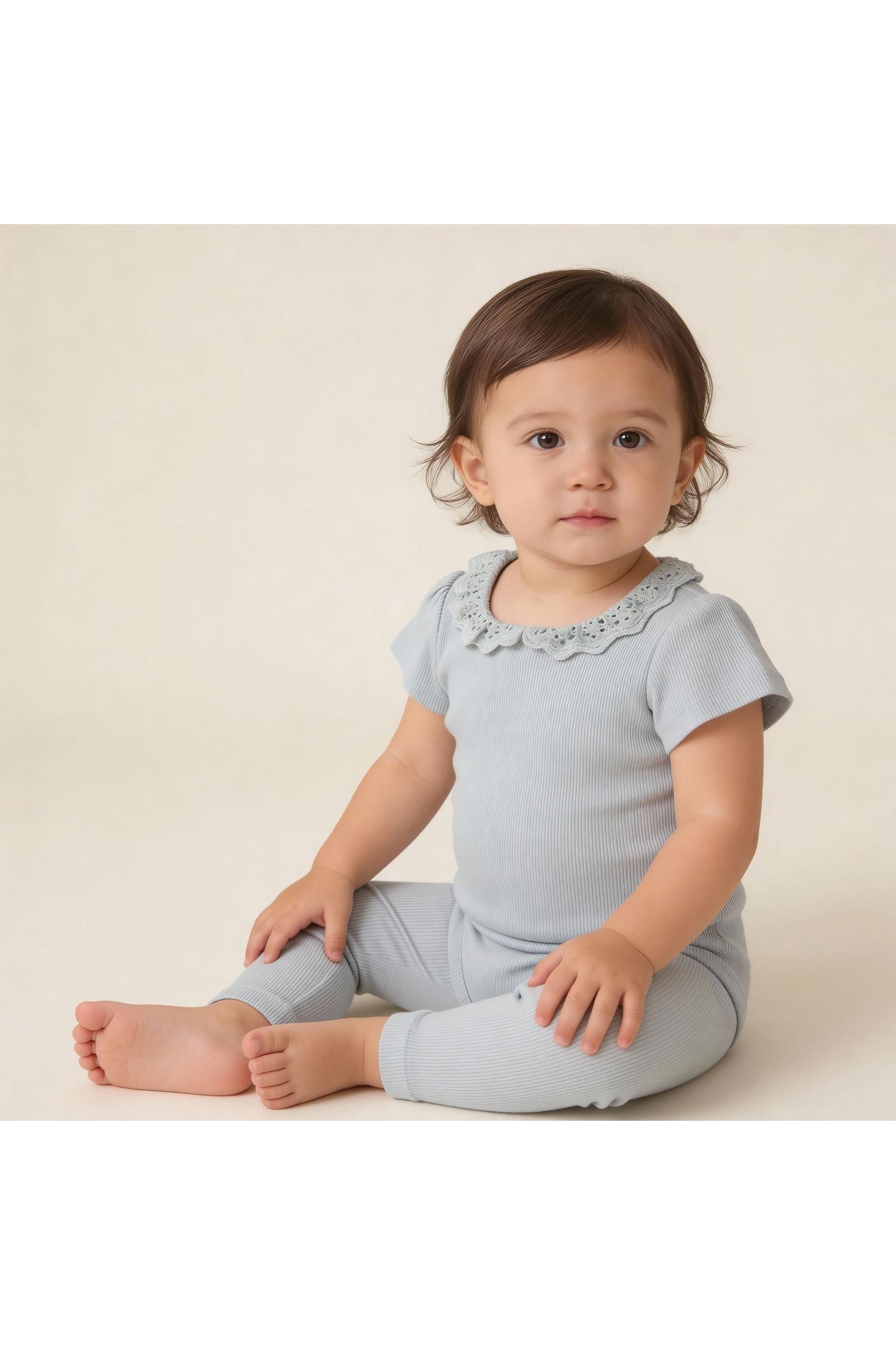 Organic Lace Collar Onesie & Tights Set - Fog